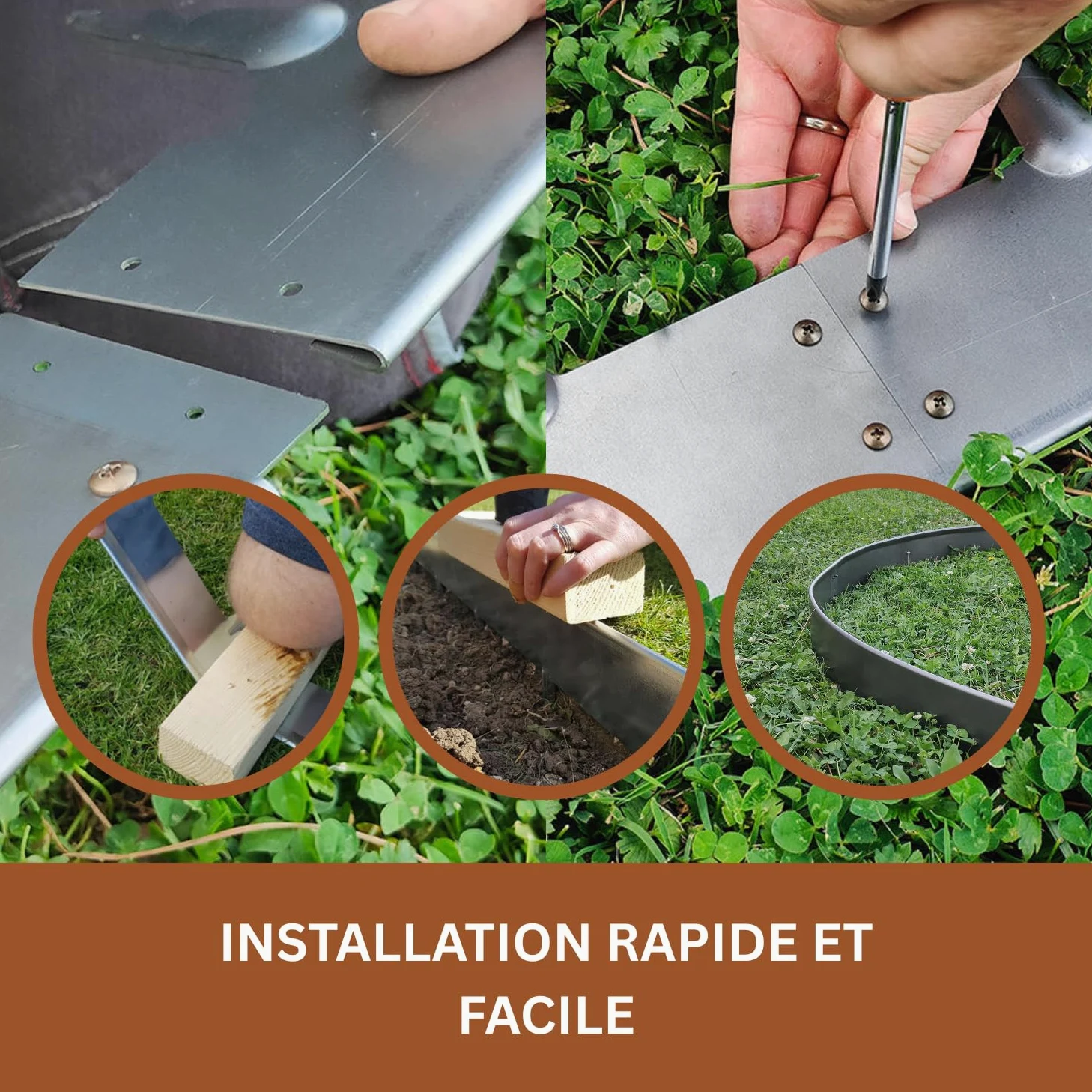 RoRi Bordure de pelouse en Acier Cortenstahl 10 m - 10 cm de Hauteur - Dessus Arrondi - 10 x 1 m Bordure - Pliage des Bordures de pelouse - Clôture pour vergers Marron