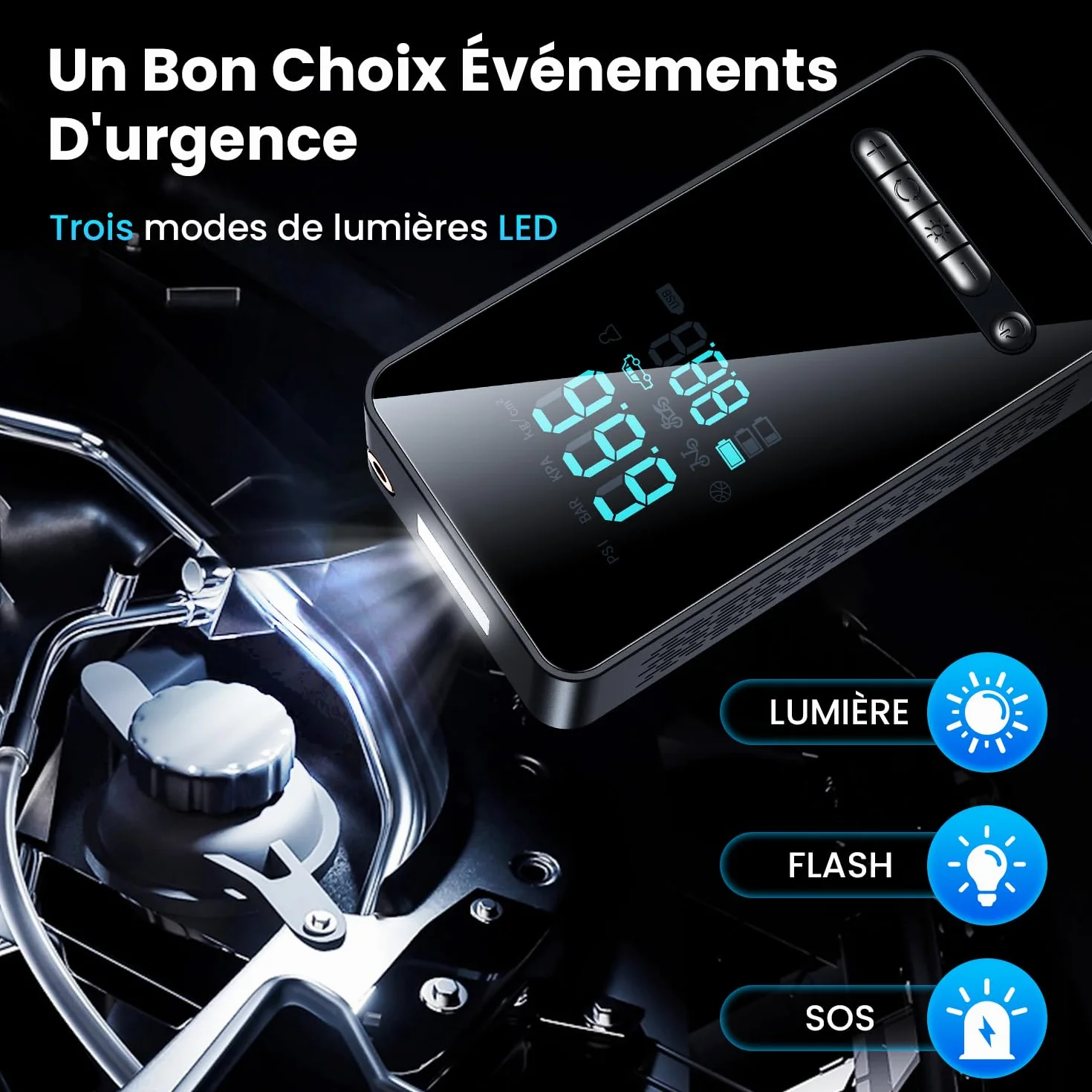 Gonfleur Pneus Voiture Sans Fil 150 PSI Compresseur Air Portatif Batterie Rechargeable