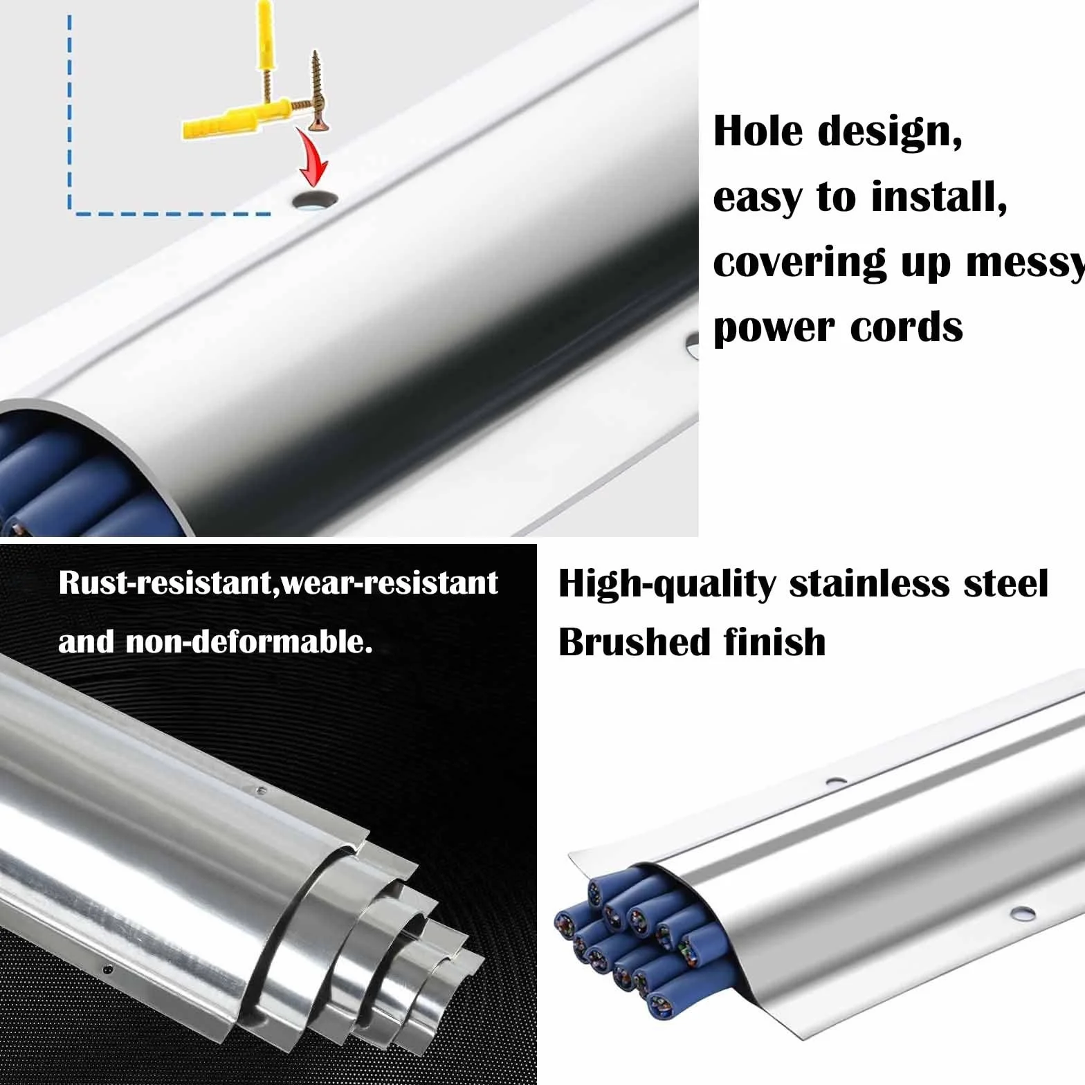 Goulotte électrique en acier inoxydable, couvercle de câble métallique 40mm 3 pièces