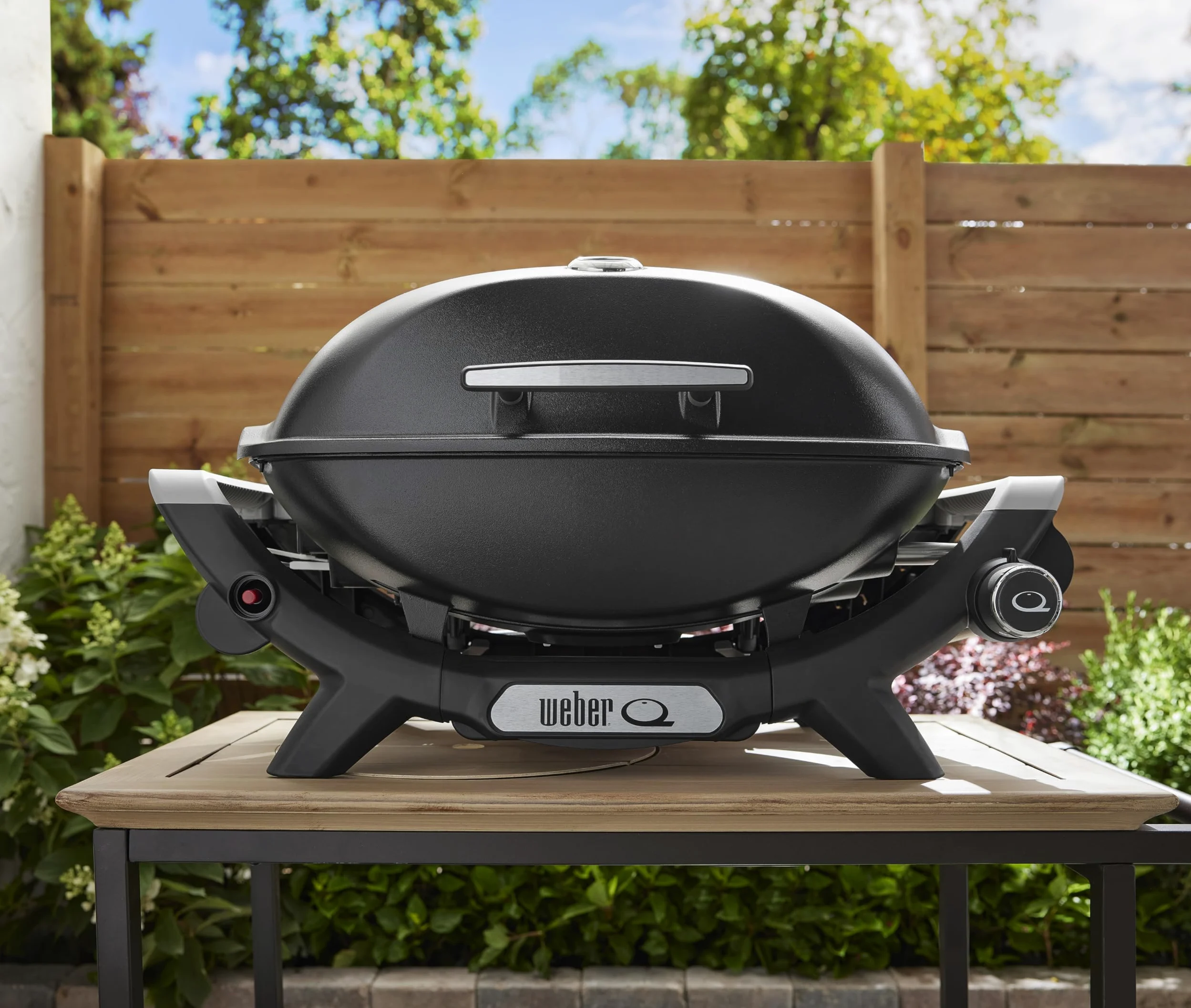Weber Q2100N Barbecue à gaz, Surface de Cuisson 53 x 39 cm, 1 brûleur, Grille en Fonte émaillée (2 Parties), Couvercle et cuve en Fonte d'aluminium - Noir (1501069)