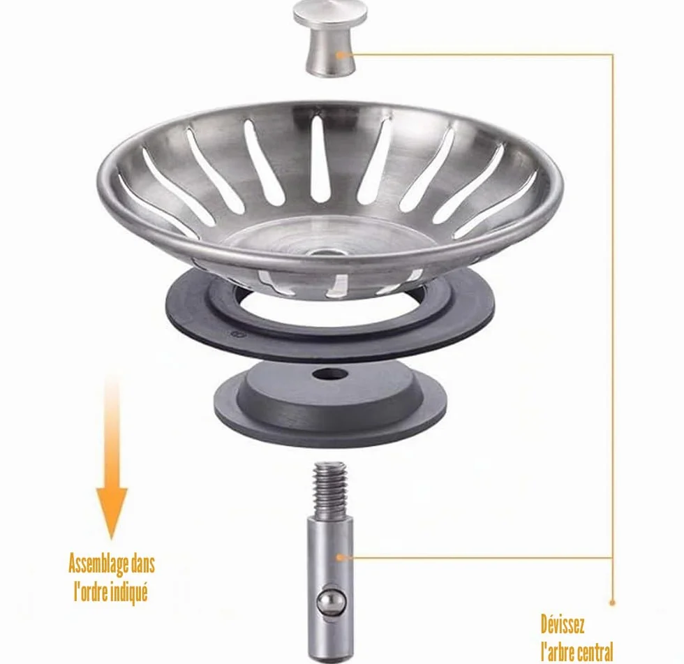 Ibergrif Bouchon Evier Cuisine Inox 78MM Filtre Evier Universel 2 Pièces