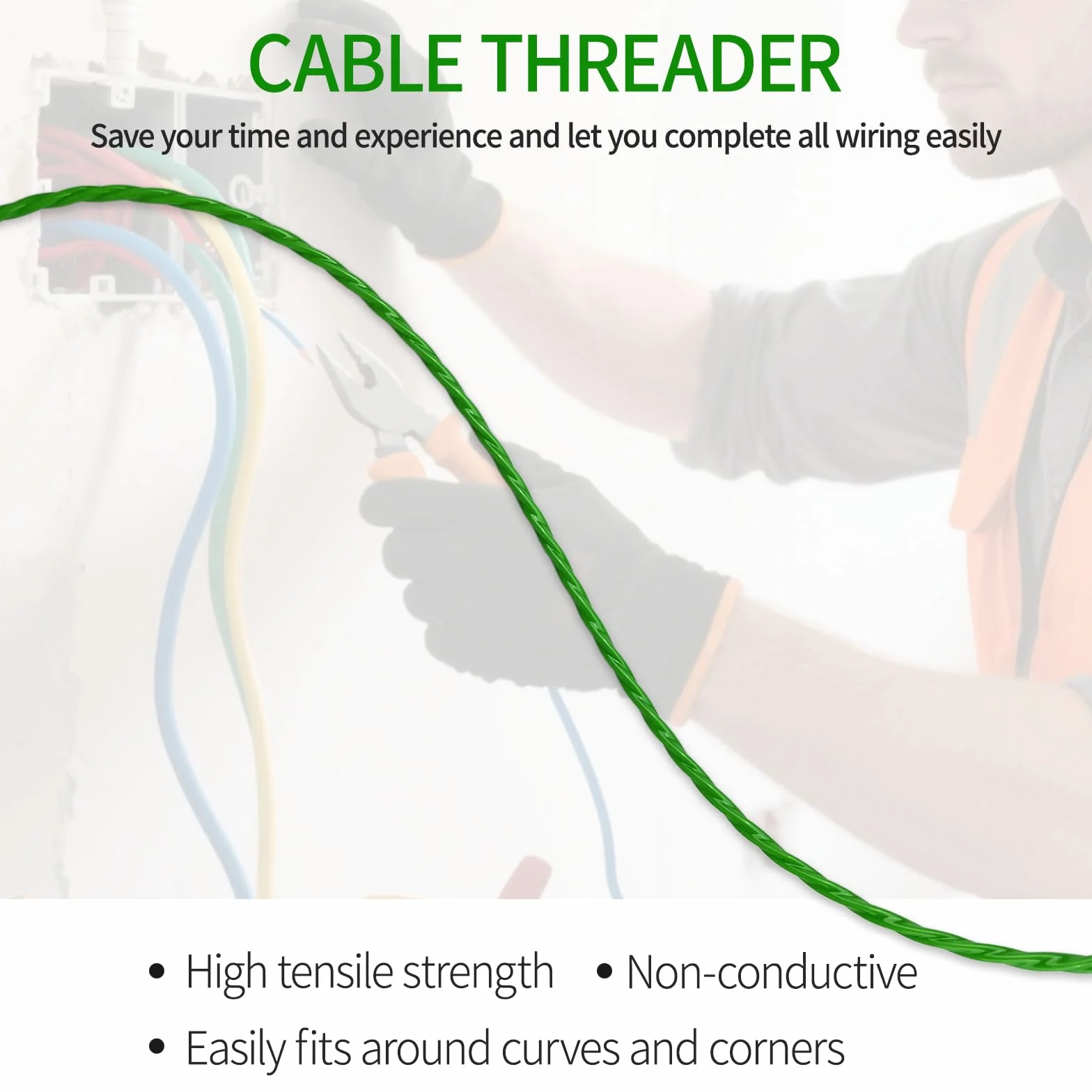 Aiguille Electricien 30m 4mm Tire Câble Électrique avec 2 Ressorts de Guidage