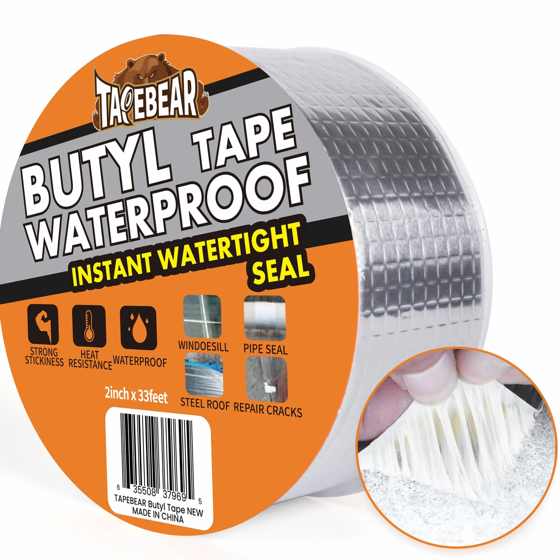 TAPEBEAR Ruban Butyle Étanche 50mm x 10m, Ruban Aluminium Imperméable Réparation Toit