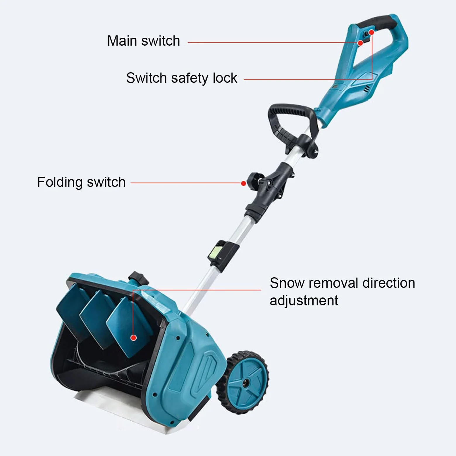 YWBL-WH Snow Snow Phelg Battery Powered Snow Lancers 16 Pouces Largeur de Nettoyage Capacité de Lancer 3 Réglage de la Direction pour BL1815 BL1820 BL1830 BL1840 BL1850 BL1860
