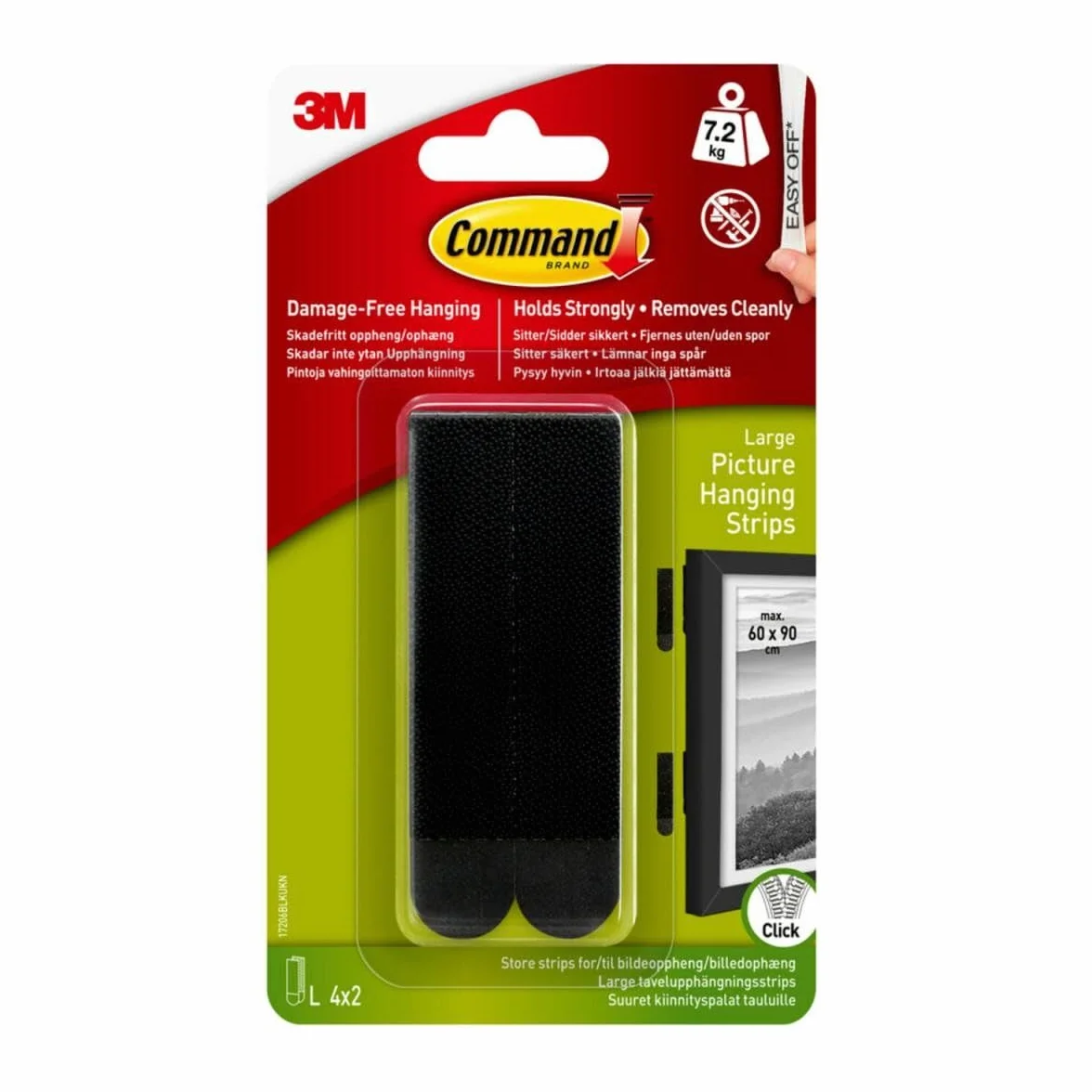 Command Lot de 6 paquets 48 bandes de suspension pour photos cadres miroirs Noir Capacité 7,2 kg