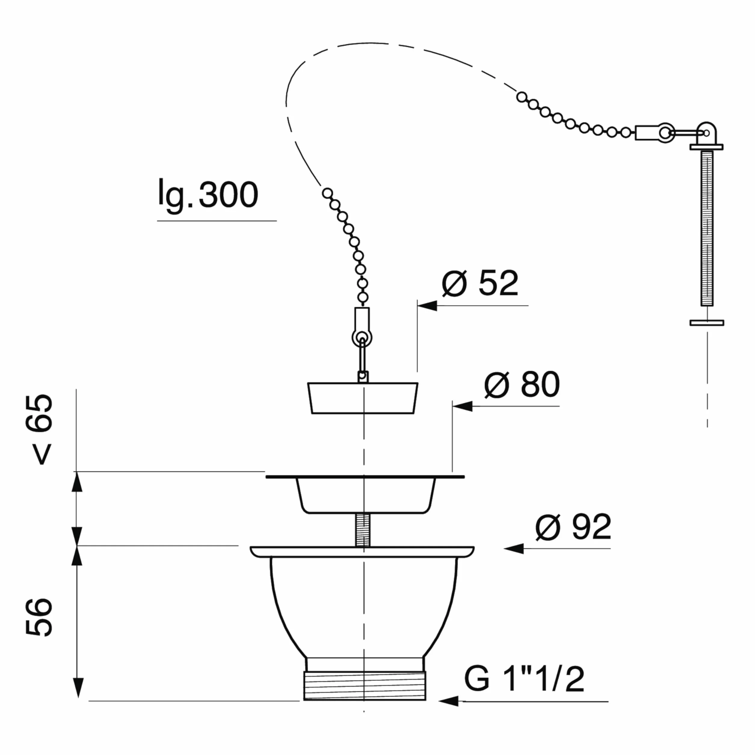 Wirquin Bonde évier cuisine 1 bac Ø60 mm sans trop-plein blanc