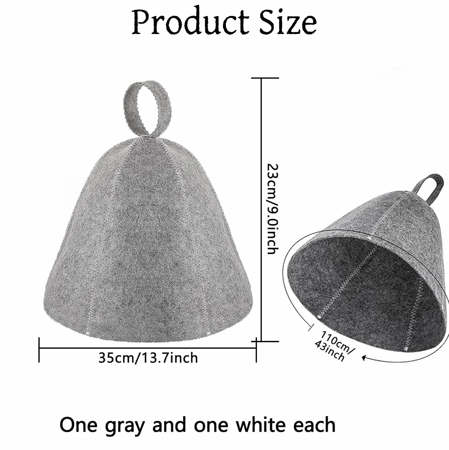 Chapeau de Sauna en Feutre Anti-chaleur Respirant pour Homme Femme, Gris et Blanc