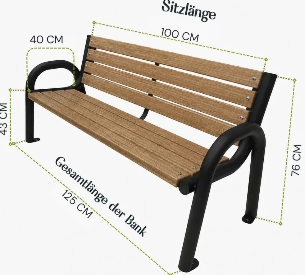 Banc de Jardin Extérieur en Bois - Banquette pour Parc, Devant Le Bureau - Chêne Clair, 125cm de Longueur Totale