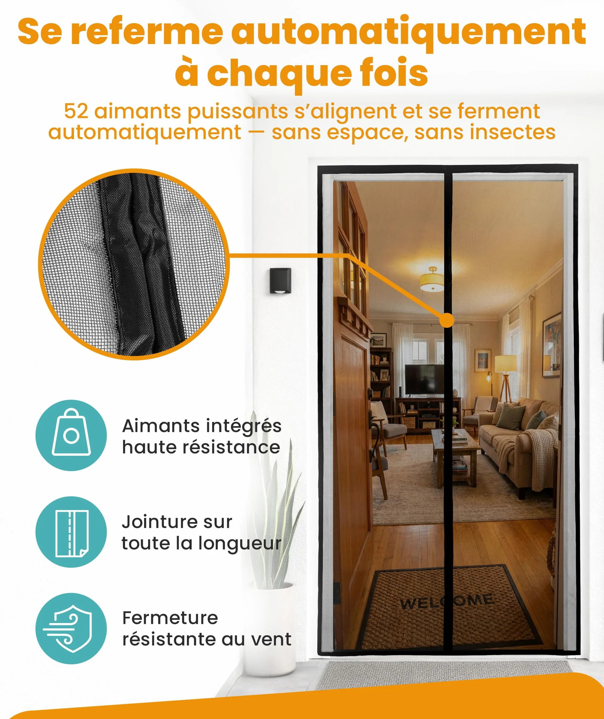 Moustiquaire Fenetre Magnétique 120x220cm Anti-Insectes Mosquito Net