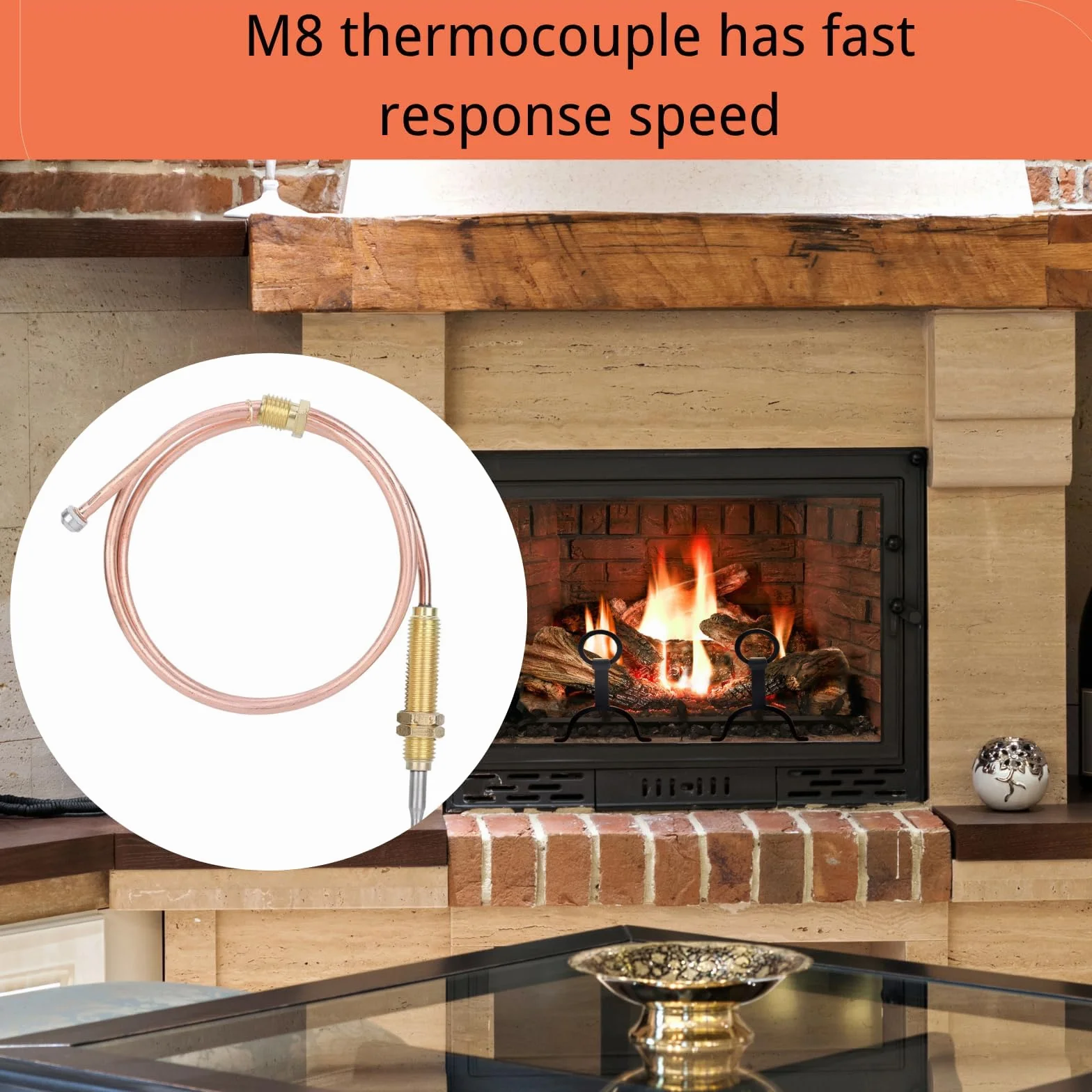 Thermocouple à Gaz Universel M8 de 600mm, Kit Thermocouple pour Chauffage au Gaz, Brasero, Four, Chauffe-eau, Sonde Haute Température à Réponse Rapide, Pièce de Rechange et Accessoire