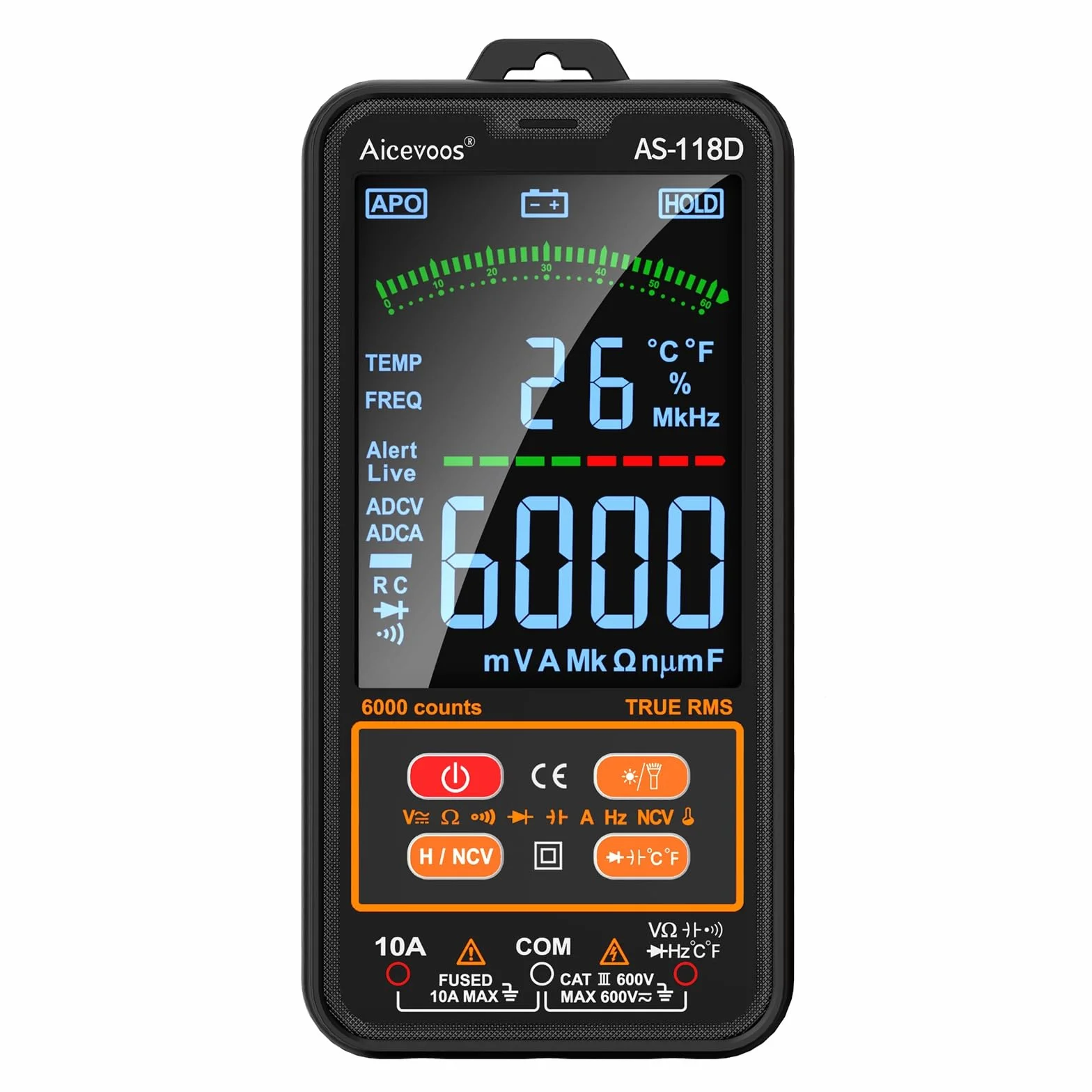 Multimetre Numerique intelligent TRMS AS-118D Voltmetre Ampèremètre Automatique Mesure Tension Courant Capacité Résistance
