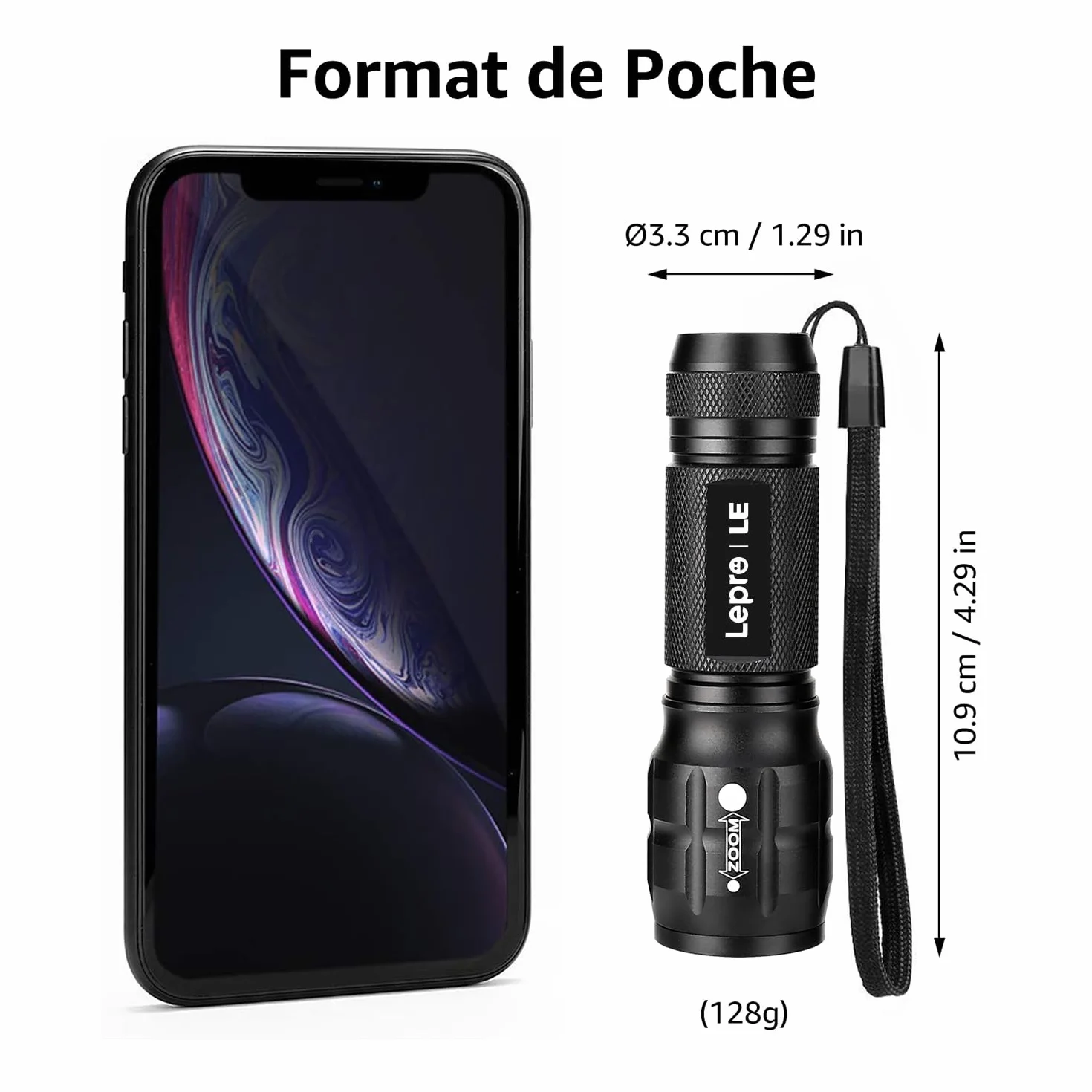 Lepro Lampe Torche L8000 Puissante LED Militaire Zoomable Étanche IPX4 Aluminium Camping Randonnée