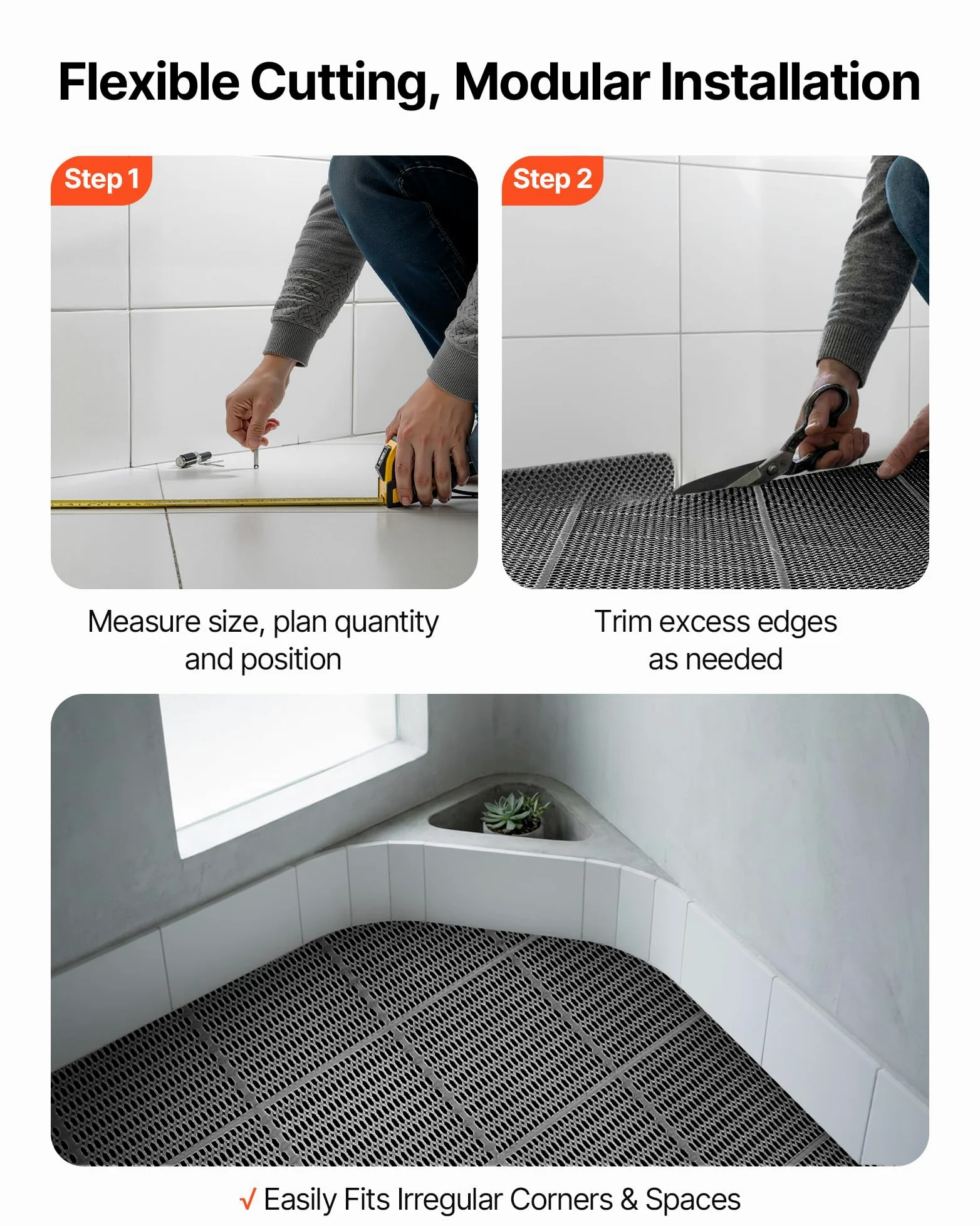 VEVOR Tapis de Drainage Antidérapant 90x1500 cm, Caillebotis Piscine en PVC, Revêtement de Sol pour Zones Humides Restauratoin Piscine Terrasse Salle de Bain, Tapis Antifatigue Drainant en Rouleau