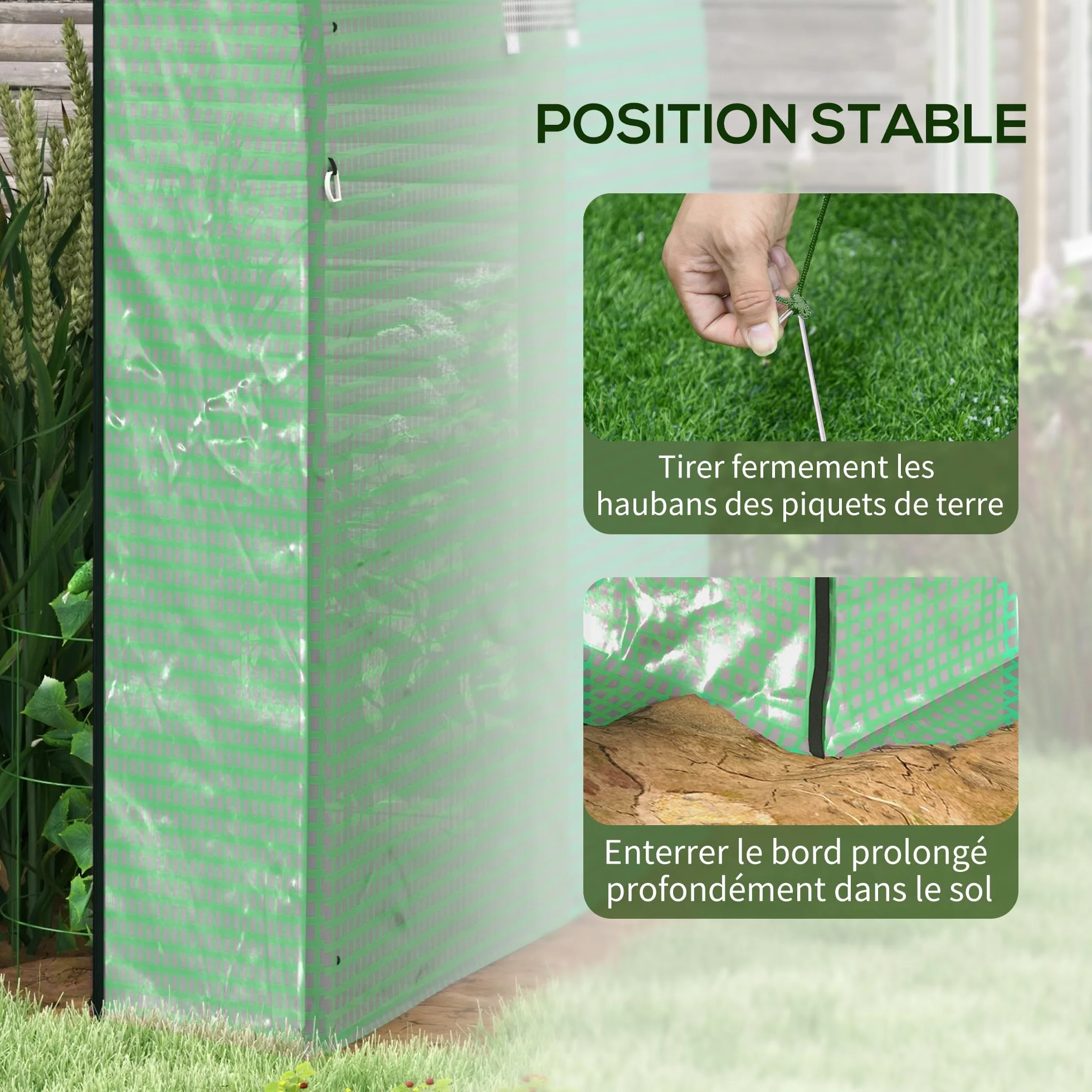 Outsunny Serre de Jardin Serre Tunnel de Jardin 3,24m² PE Haute densité 135 g/m², avec 2 Portes zippées enroulables 2 fenêtres en Maille, pour Toutes Saisons, 180 x 180 x 200 cm, Vert