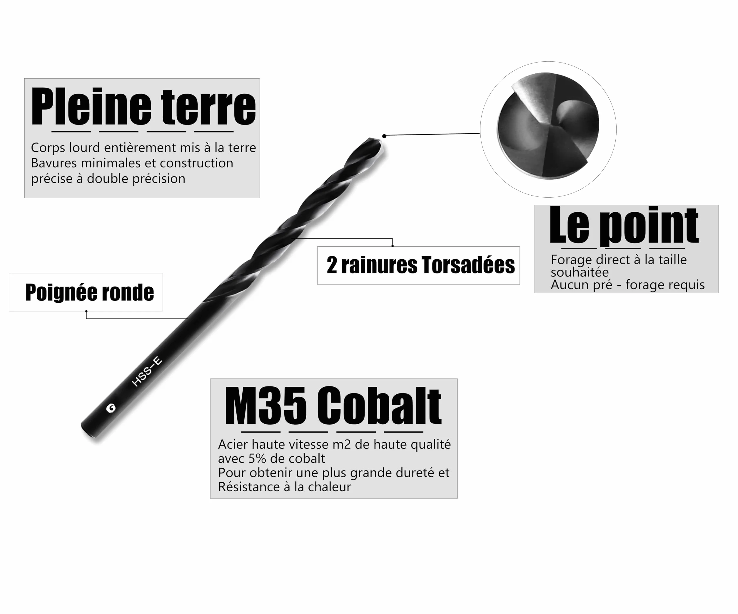 Forets hélicoïdaux HSS M35 4,0 mm Lot de 10 - Acier rapide pour aciers, fonte et métaux