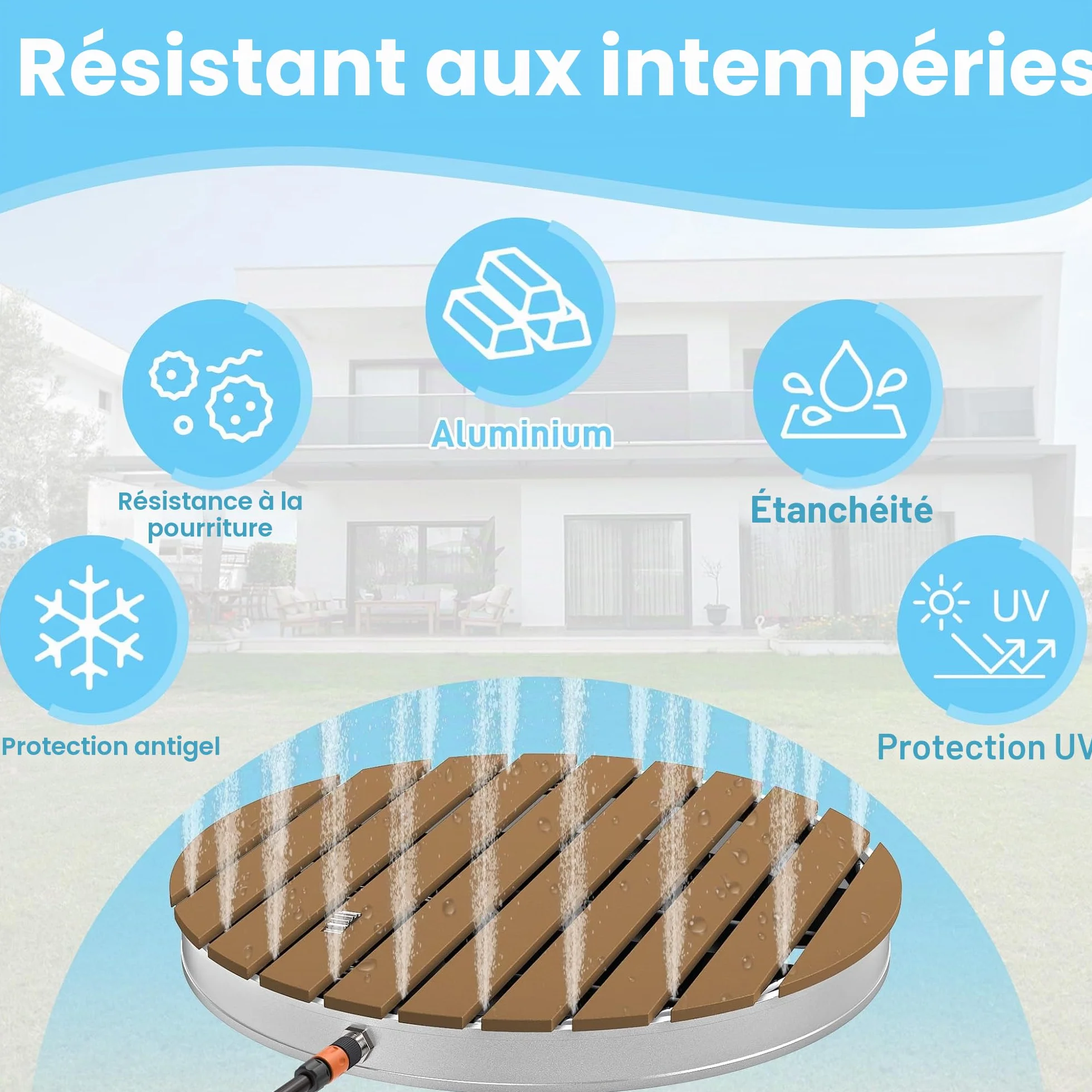 UISEBRT Douche de jardin extérieure WPC aluminium solaire mobile camping hauteur réglable 4m piscine terrasse