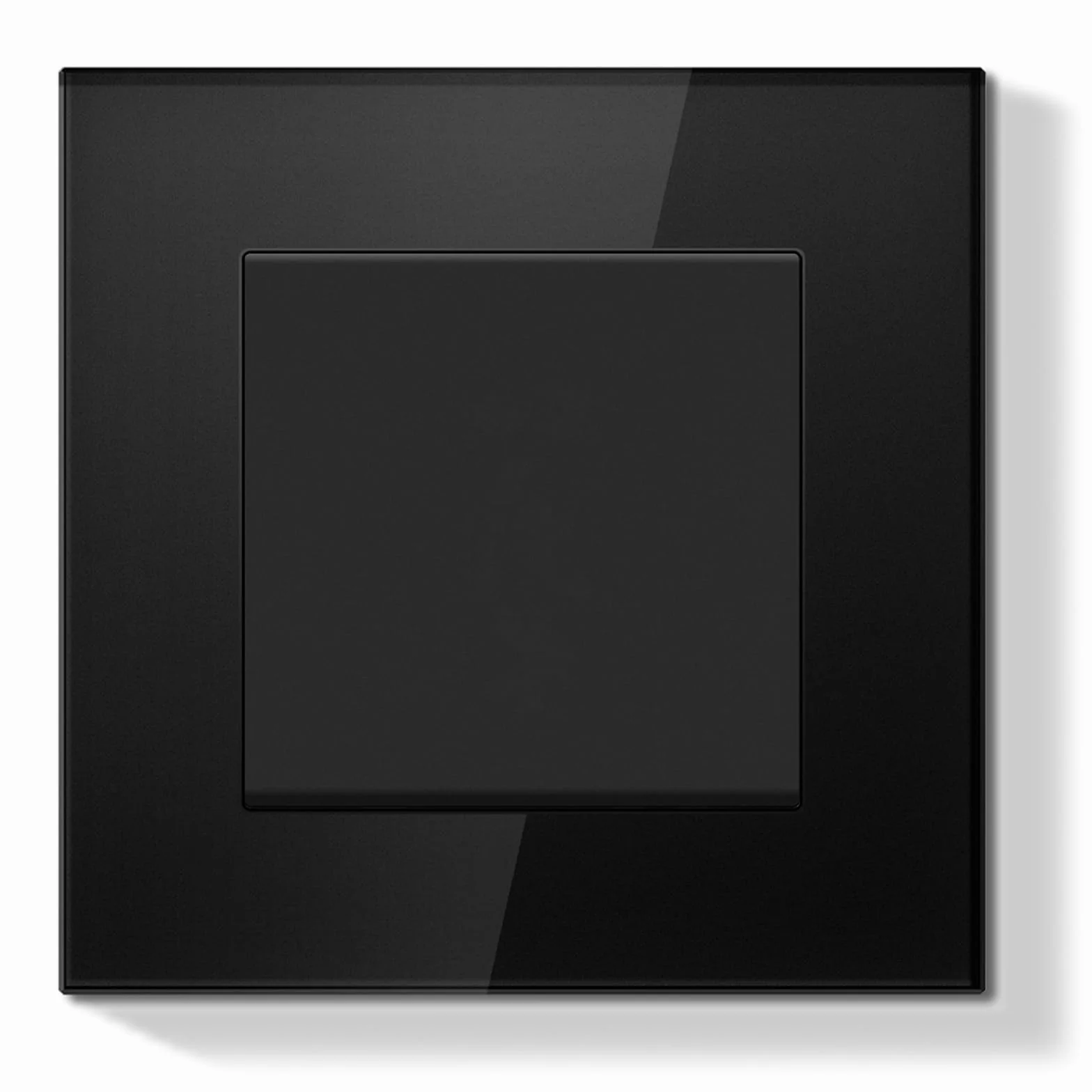 Interrupteur Mural Encastré avec Cadre en Verre de Cristal, 1 Gang 1 Voie, 86x86mm, Noir