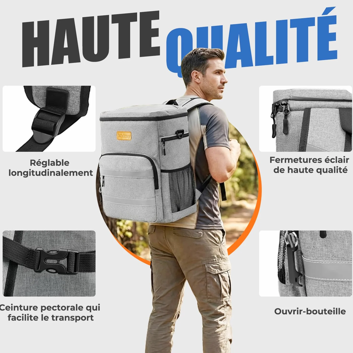 Sac à Dos Isotherme 30L Pliable Imperméable Gris