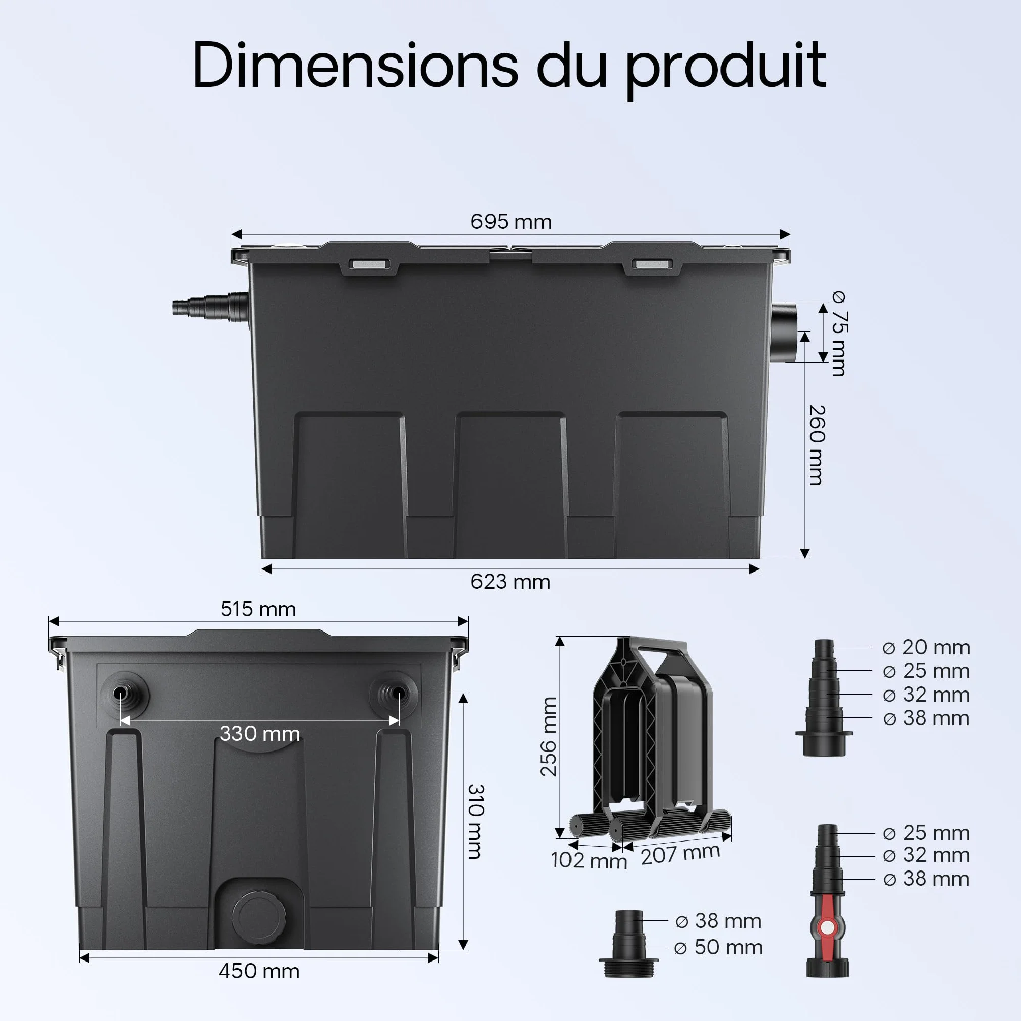 SunSun CBF-550 Filtre de bassin 60000 L Biologique NEO10000 SuperECO Pompe 10000l/h 80W CUV-224 Lampe UV UVC 24W Y-distributeur