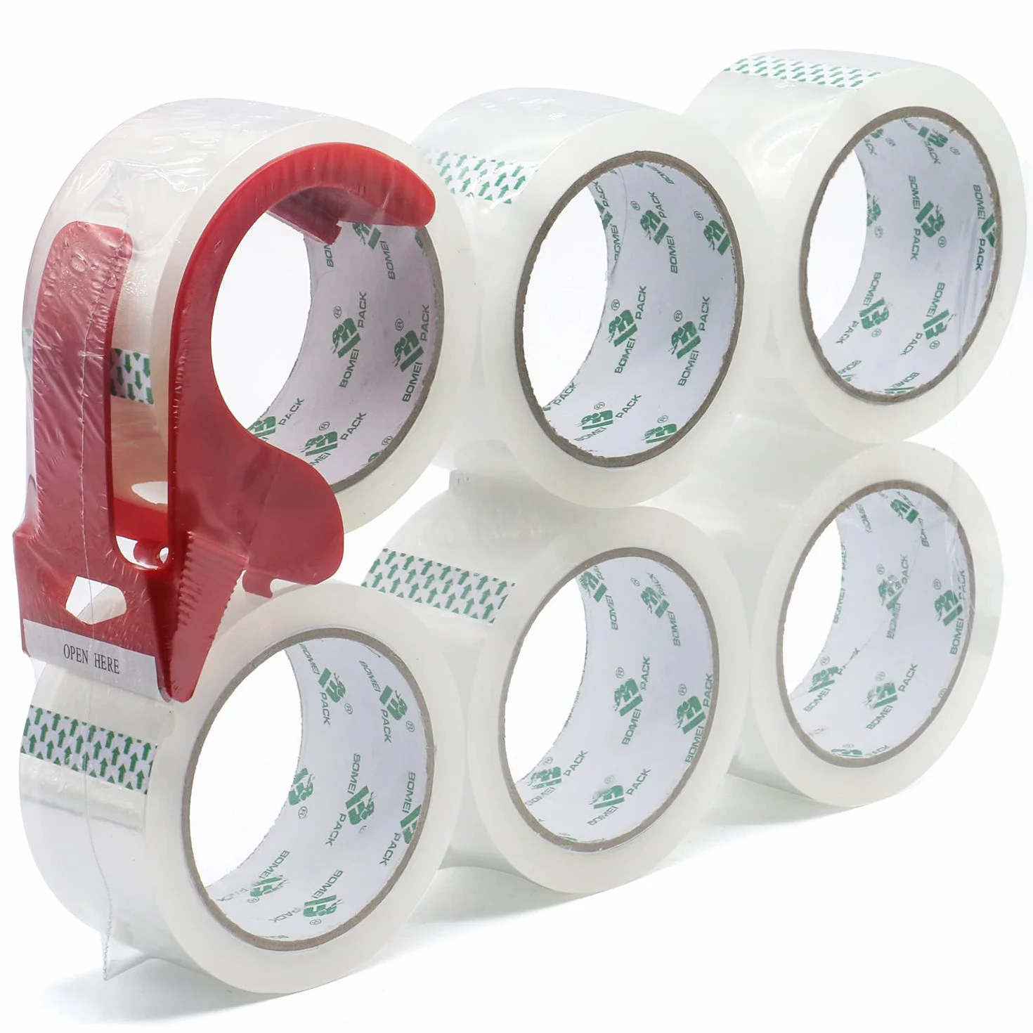 BOMEI PACK 6 rouleaux ruban adhésif transparent 48 mm x 66 m avec dévidoir