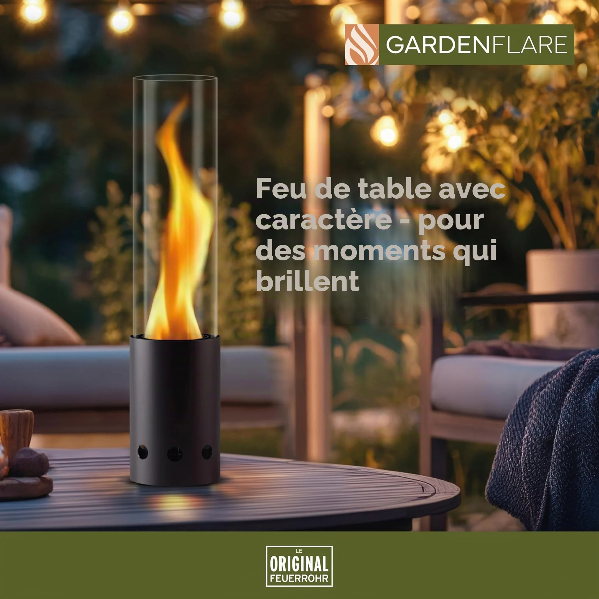 GARDENFLARE Cheminée de table d'extérieur en acier inoxydable sans fumée et tuyau de cheminée pour balcon et terrasse, décoration de jardin, lanterne avec fonctionnement à granulés de bois (noir)