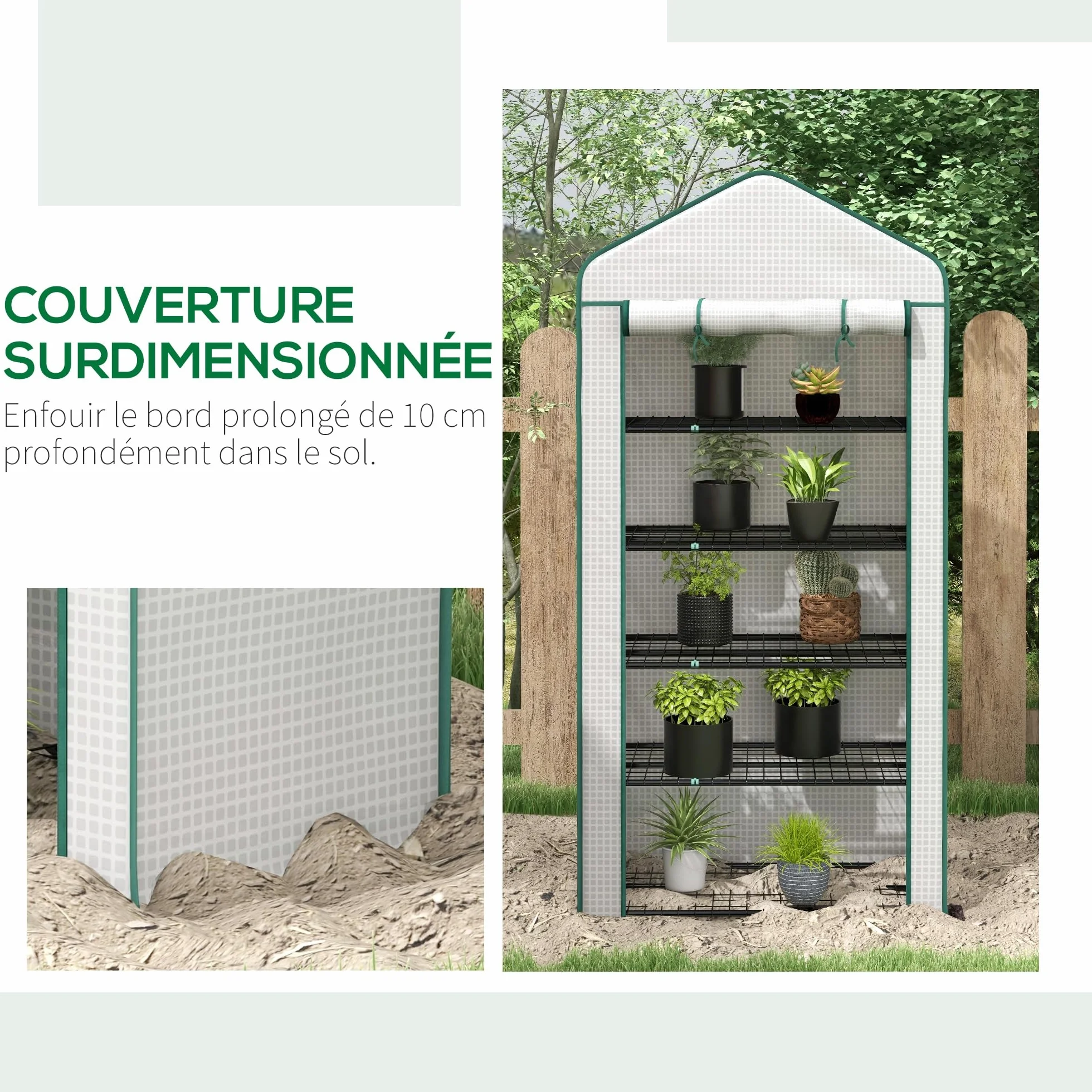 Outsunny Serre de Jardin 5 Niveaux, Balcon, Acier, Porte zippée Enroulable, 90x49x193cm, Blanc