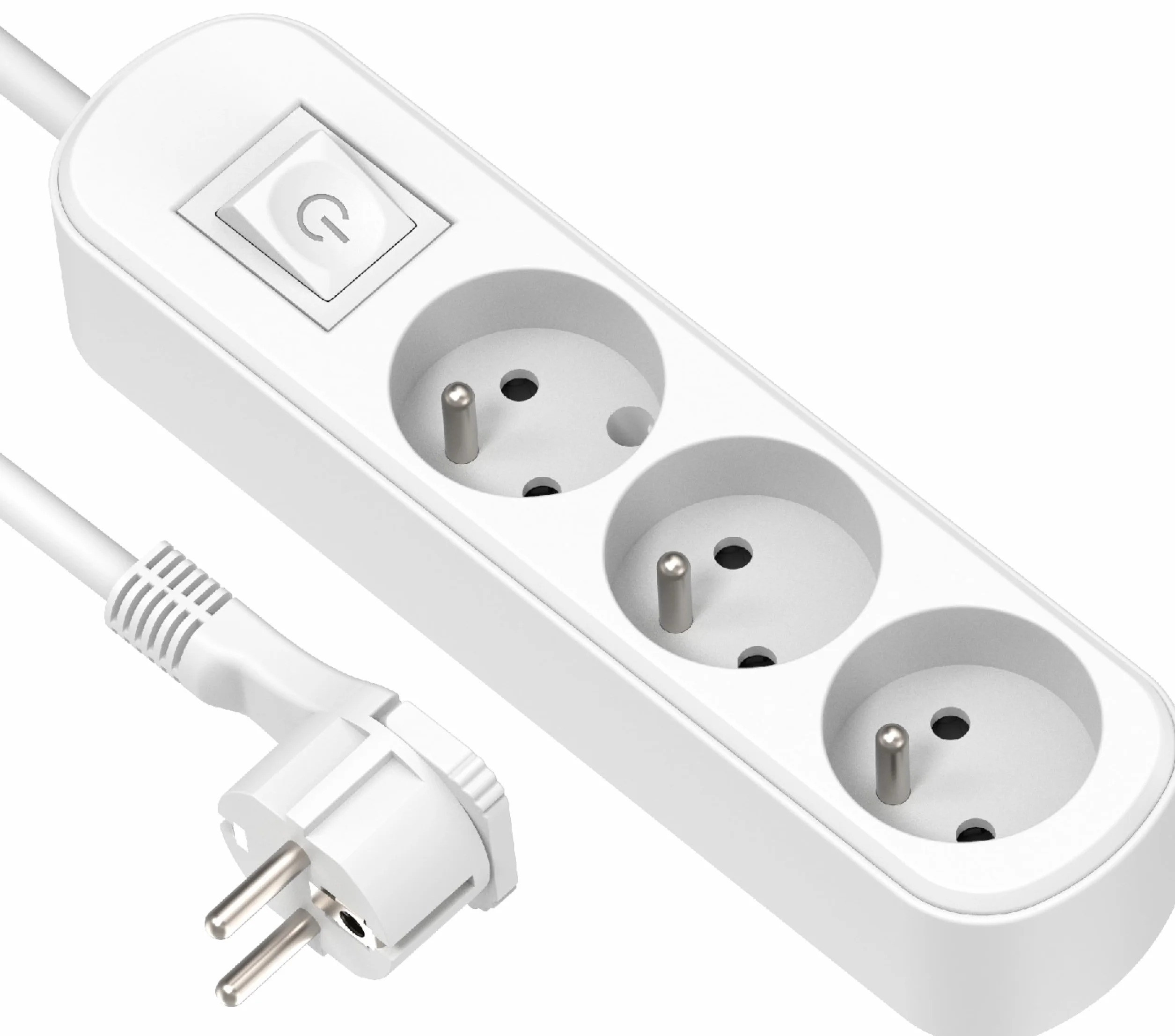 Electraline Bloc 3 prises avec interrupteur fiche plate 1,5 m Blanc