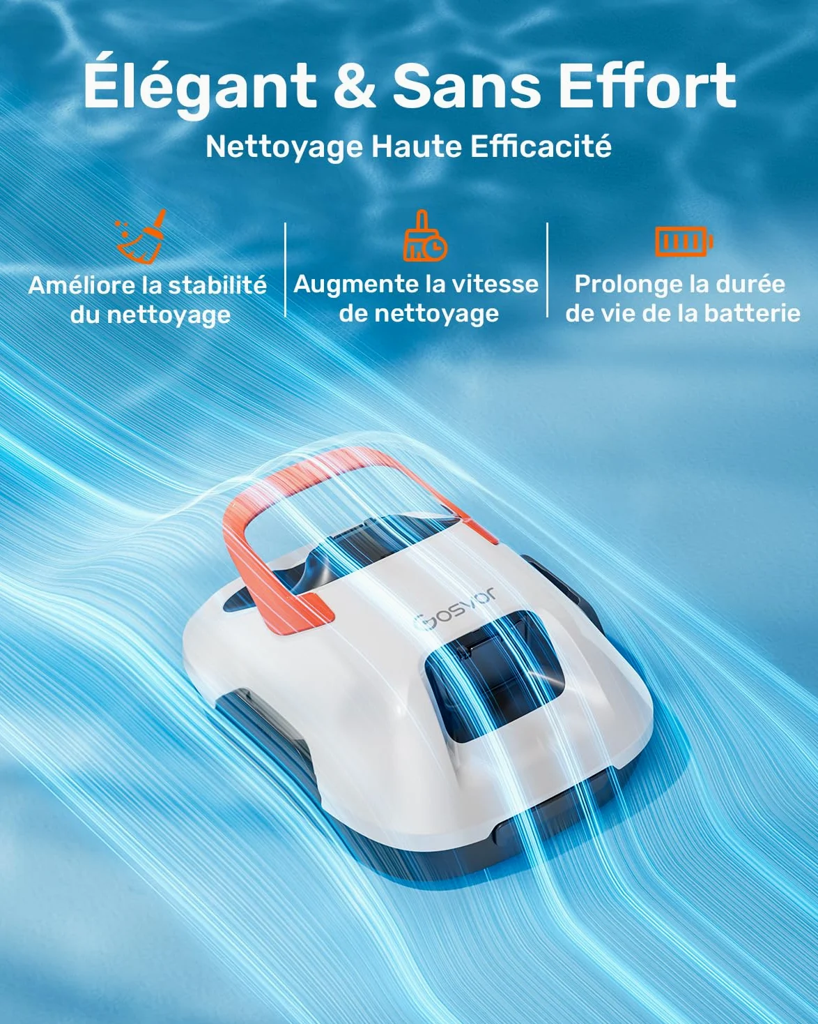 Gosvor Robot de Piscine Hors-Sol sans Fil – 90 Min d’Autonomie, Aspiration Puissante 6600 L/h, Nettoyage Automatique avec Stationnement Intelligent, pour Piscines Jusqu’à 80 m²