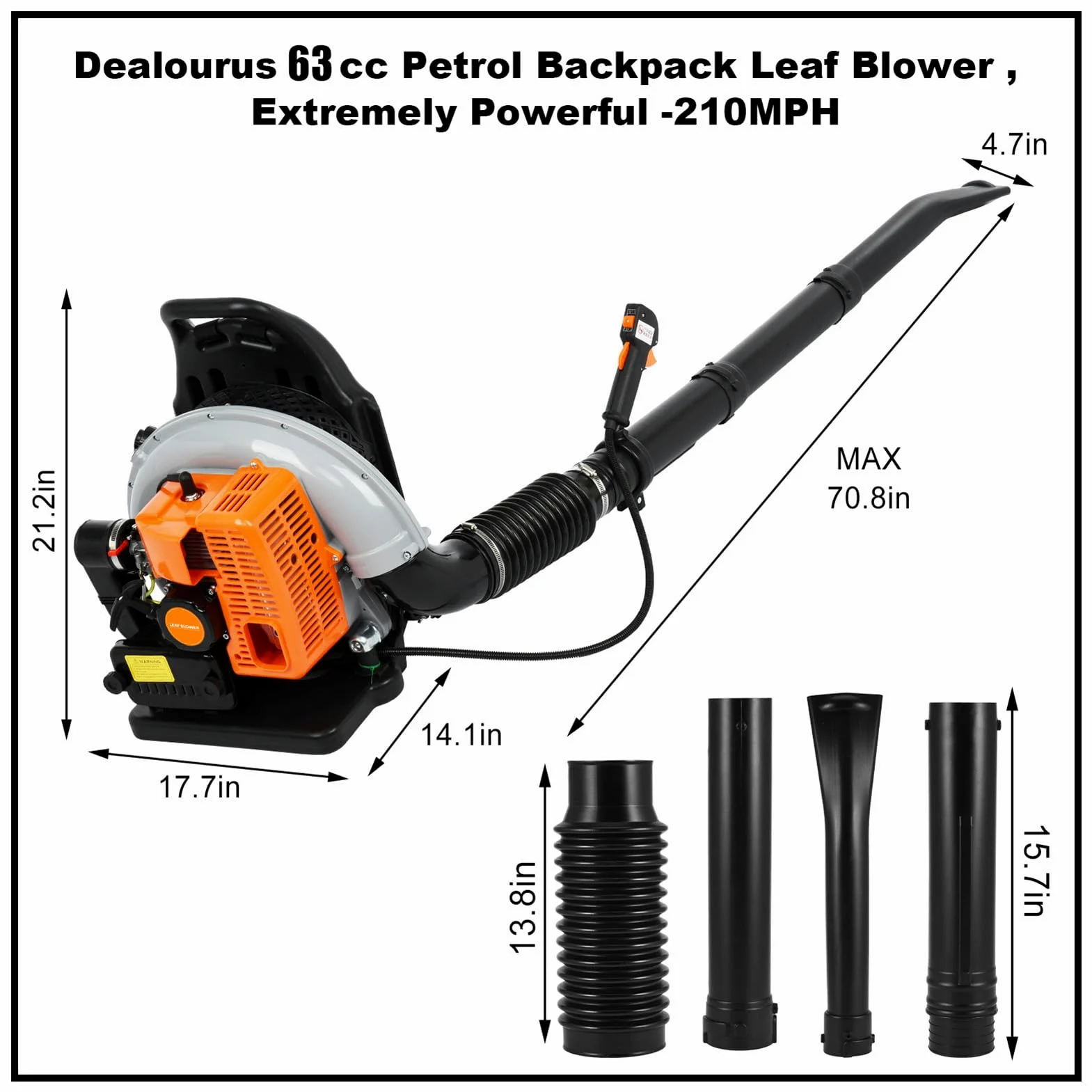 Souffleur Thermique à Dos 65cc 2 Temps – Souffleur de Feuilles Thermique 3.6HP Air Refroidi, Power Blower pour Feuilles, Sable, Graviers et Neige, Moteur Puissant 6800rpm, Réservoir 1.7L