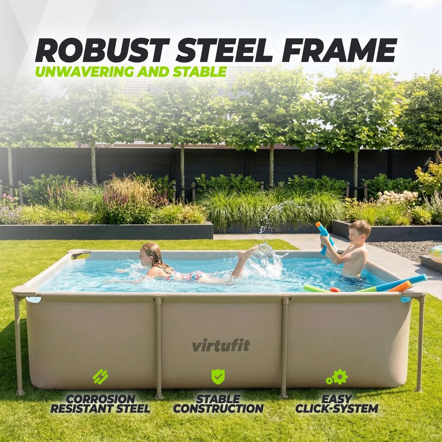 VirtuFit Piscine Beige 260 x 180 x 66 cm Ronde Komplettpaket