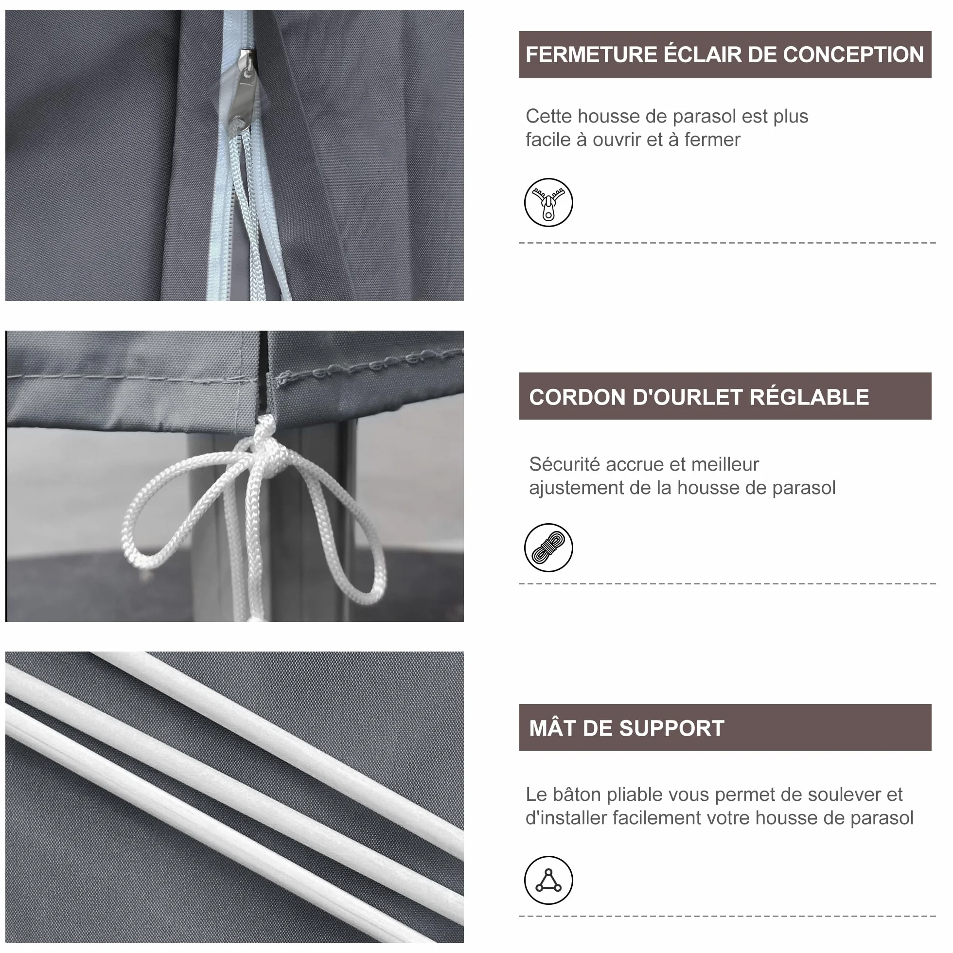 PURPLE LEAF Housse Parasol Déporté 4x3 m Protection UV 50+ Tissu Polyester 250g 281x61 cm Gris