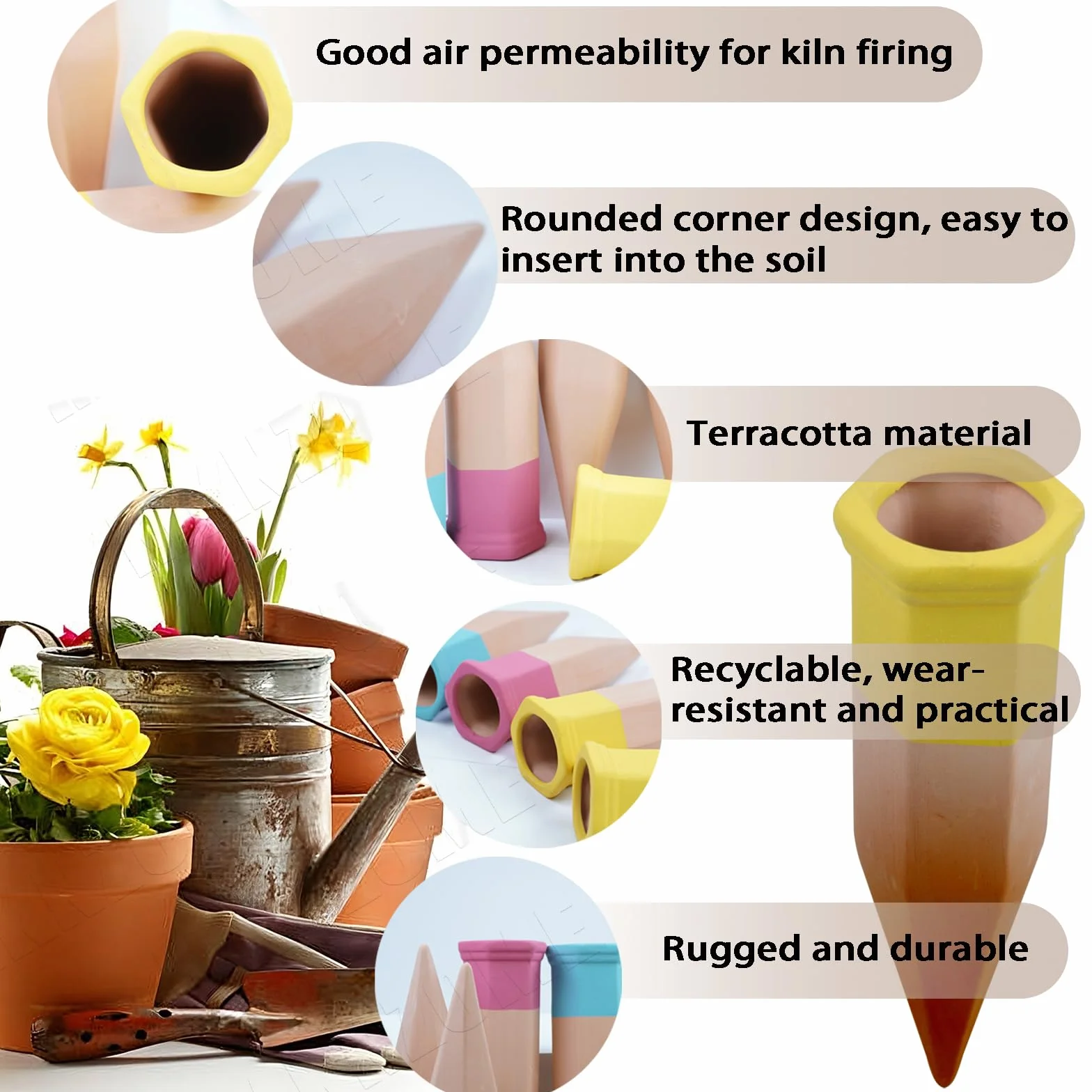 Lot de 6 Oyas A Planter Terre Cuite, Arrosage Goutte à Goutte Ollas Terre Cuite, Système d'Irrigation Arrosage Automatique et Ecologique pour Plante Intérieur & Extérieur en Vacances