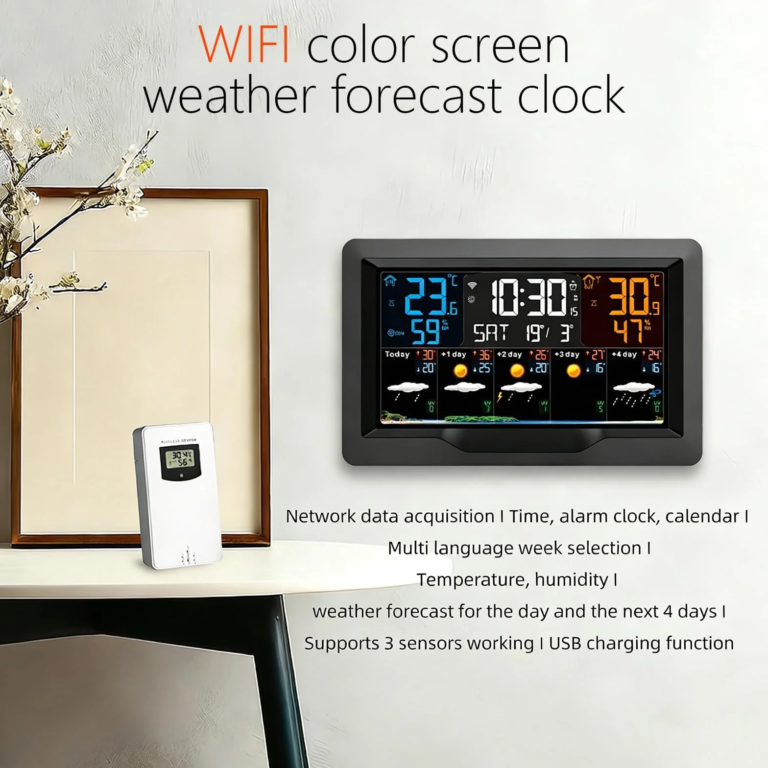 Station météo sans fil Wi-Fi intérieure extérieure avec prévisions 5 jours écran luminosité réglable capteur température humidité