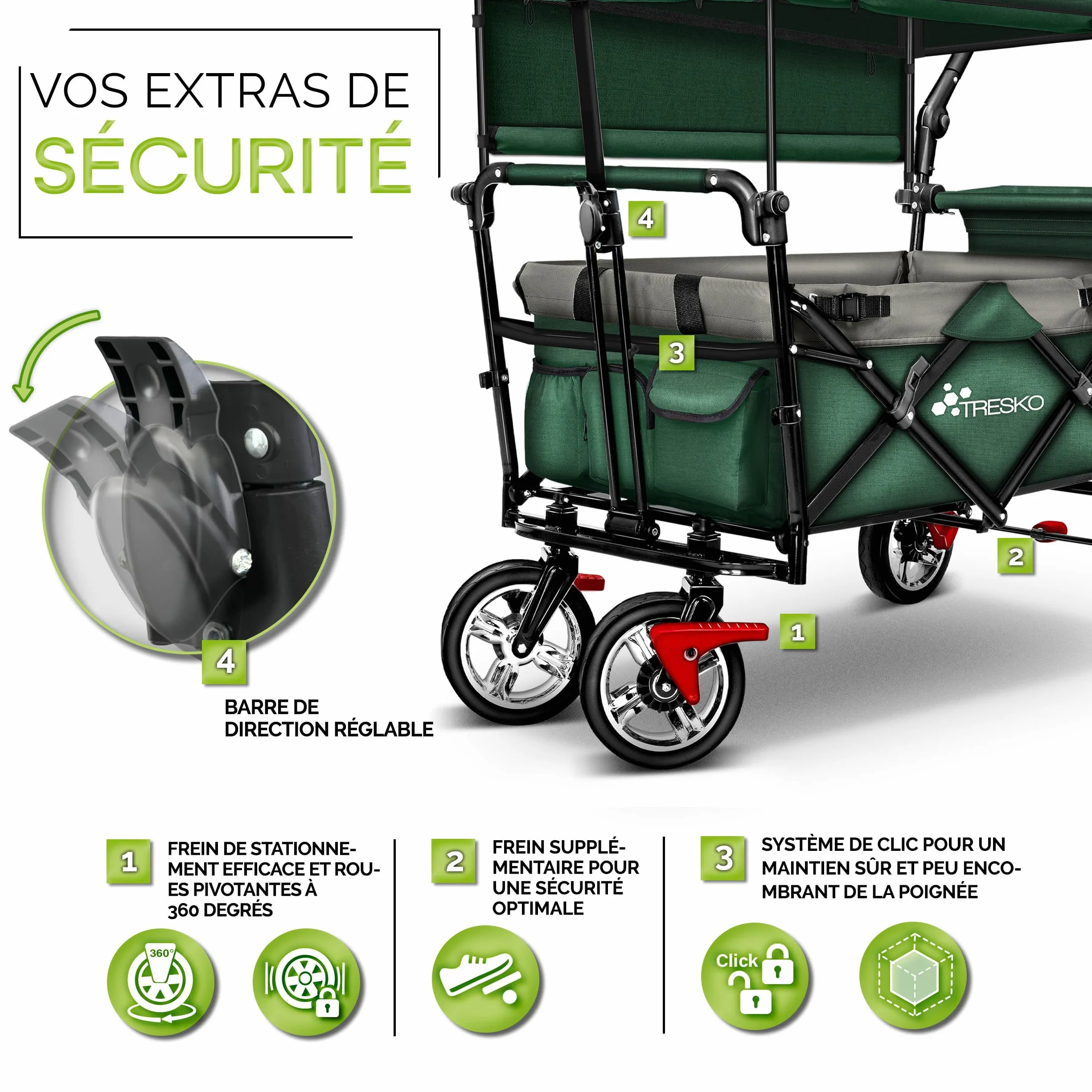 TRESKO Chariot de Transport Pliable avec Sac Isotherme et Frein pour Plage et Jardin