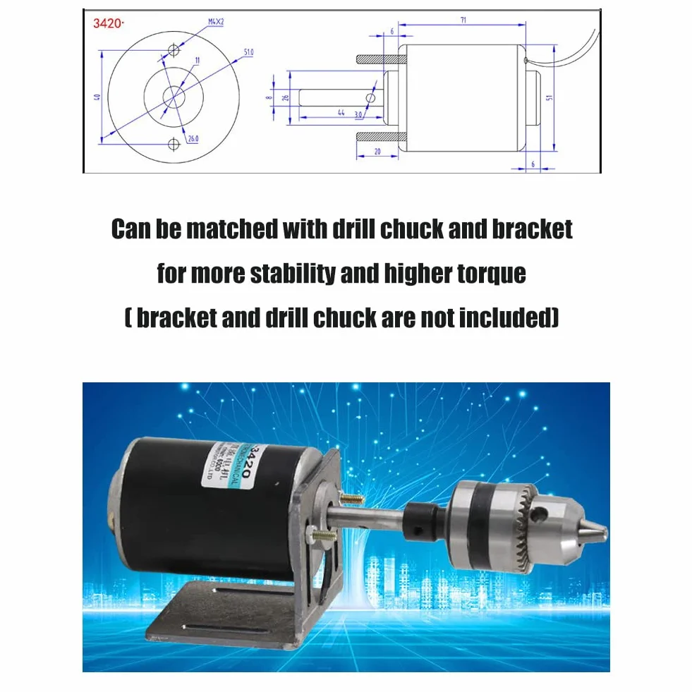 Moteur à courant continu à aimant permanent 12/24V 30W 3500RPM CW/CCW grande vitesse