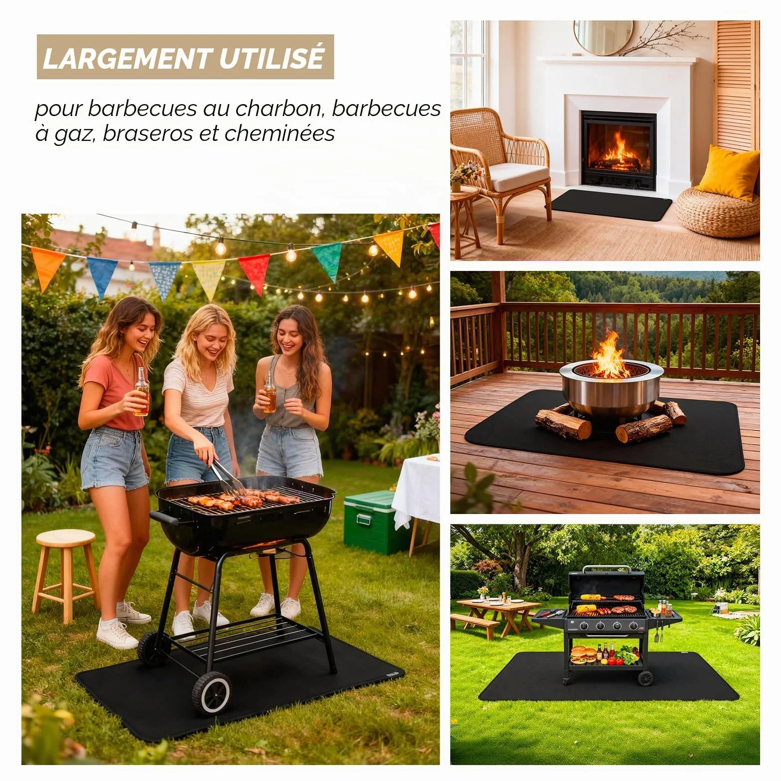 Tapis Anti feu pour Barbecue extérieur 100 x 150 cm Ignifuge Double Face Imperméable