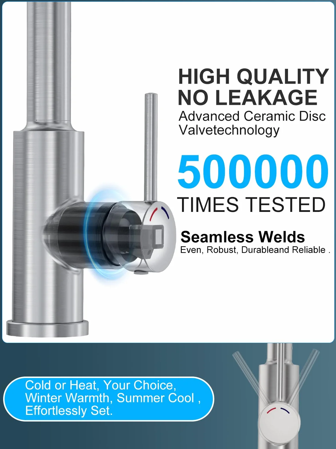 Robinet Cuisine Acier Inoxydable, Mitigeur avec Douchette, Bec Pivotant 360°, 4 Modes, Arc Élevé