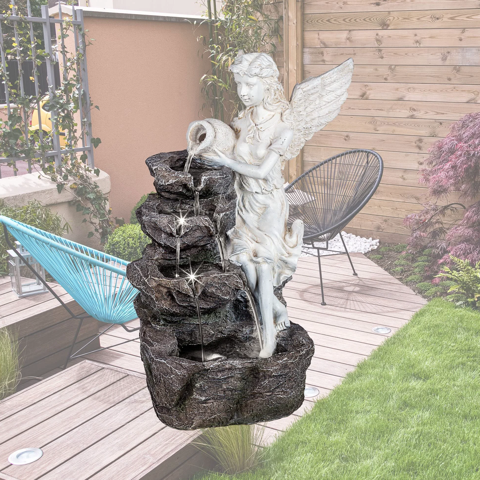STILISTA Fontaine de Jardin Ange 49 x 35 x 32 cm, avec éclairage LED, Pompe Incluse
