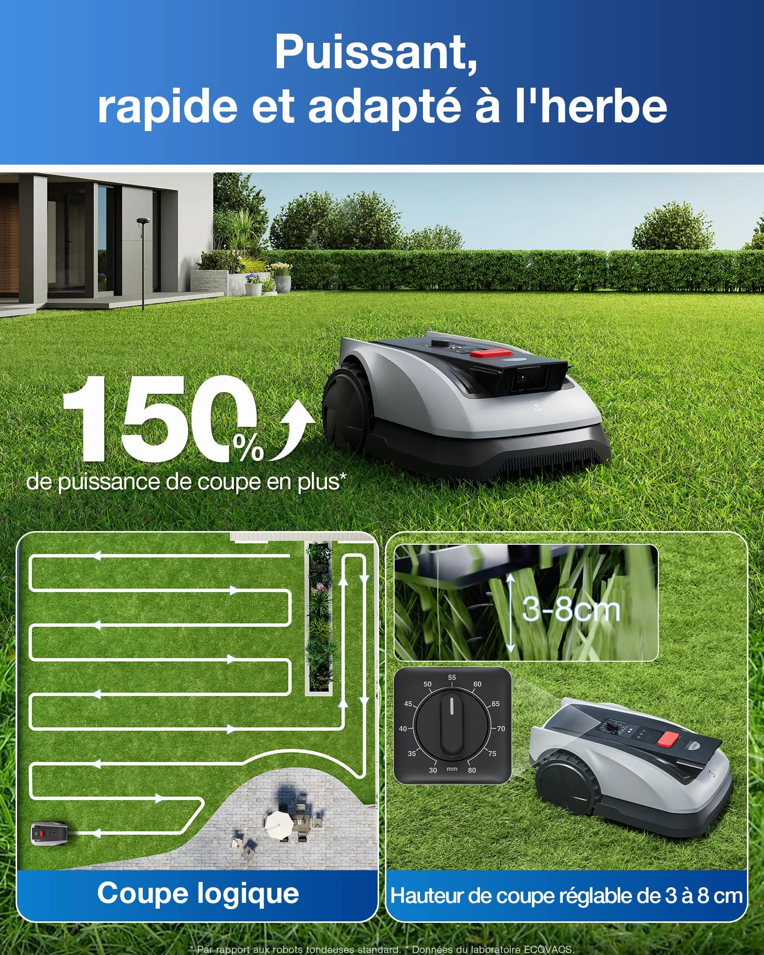ECOVACS Goat O600 RTK Robot Tondeuse sans Fil 600 M² Navigation RTK+Vision Évitement Obstacles IA Contrôle App