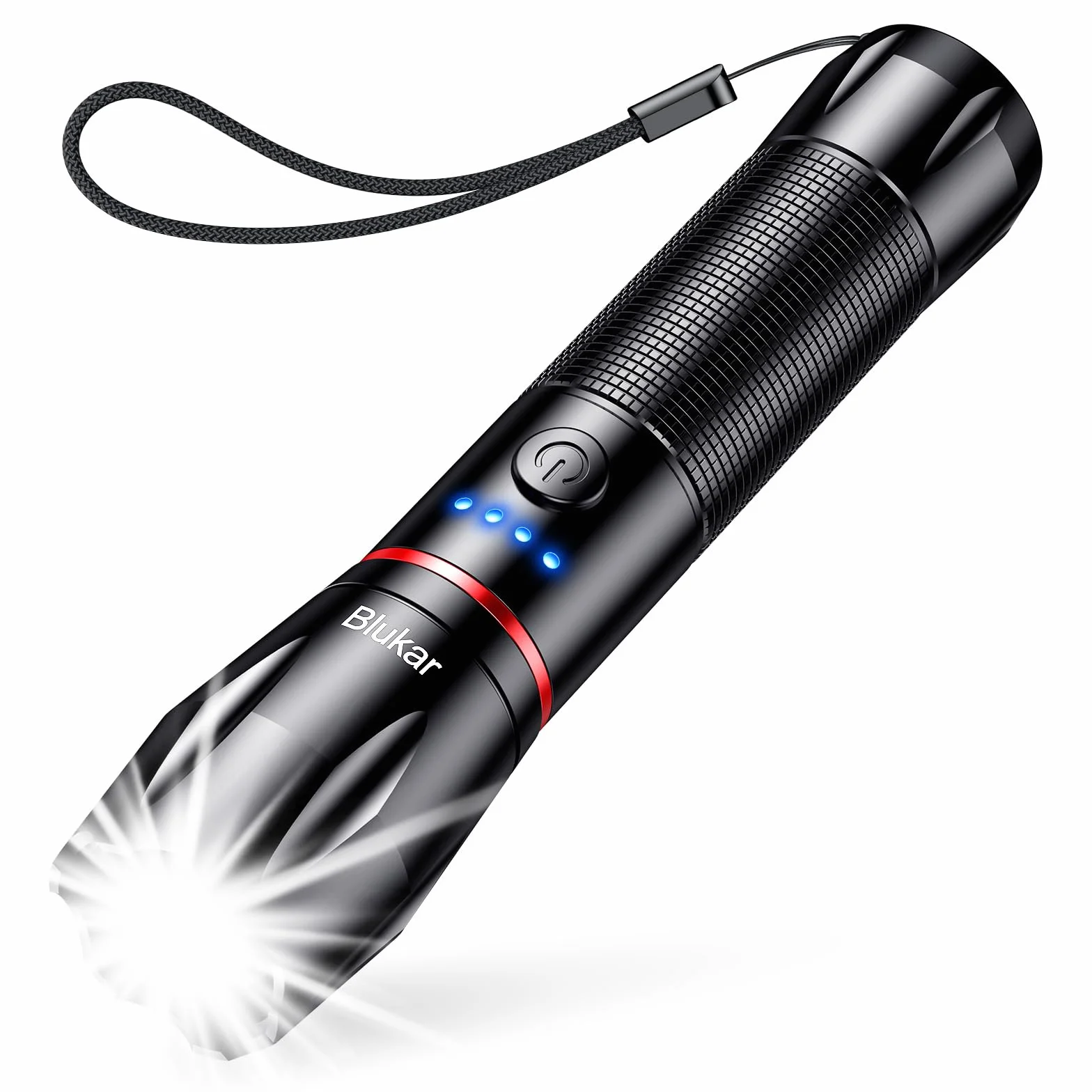 Blukar Lampe Torche LED Rechargeable 2000LM Ultra Puissante Aluminium IPX6 Étanche 5 Modes Zoomable Longue Durée Camping Randonnée Urgence