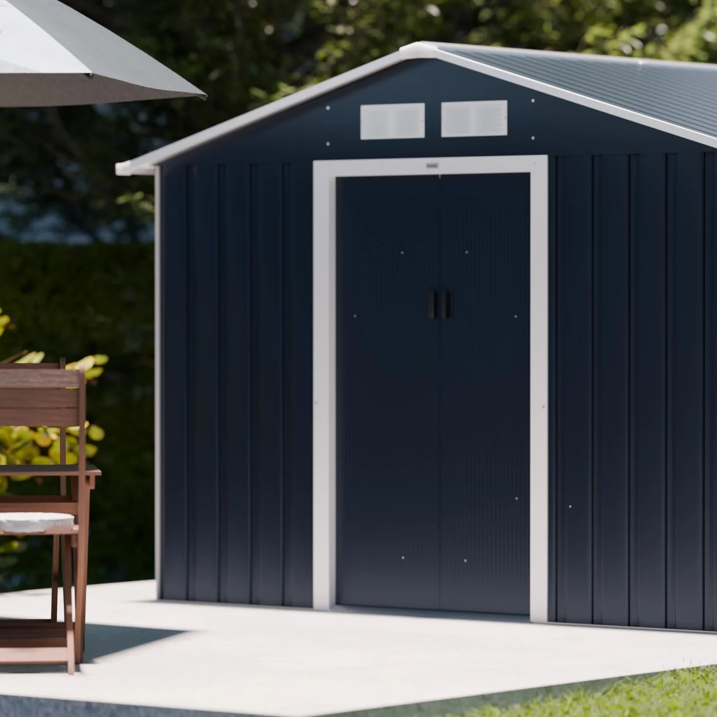 Abri de Jardin en métal Calaisis 7.06m² Gris Anthracite et Blanc Cabane à Outils Deux Portes coulissantes