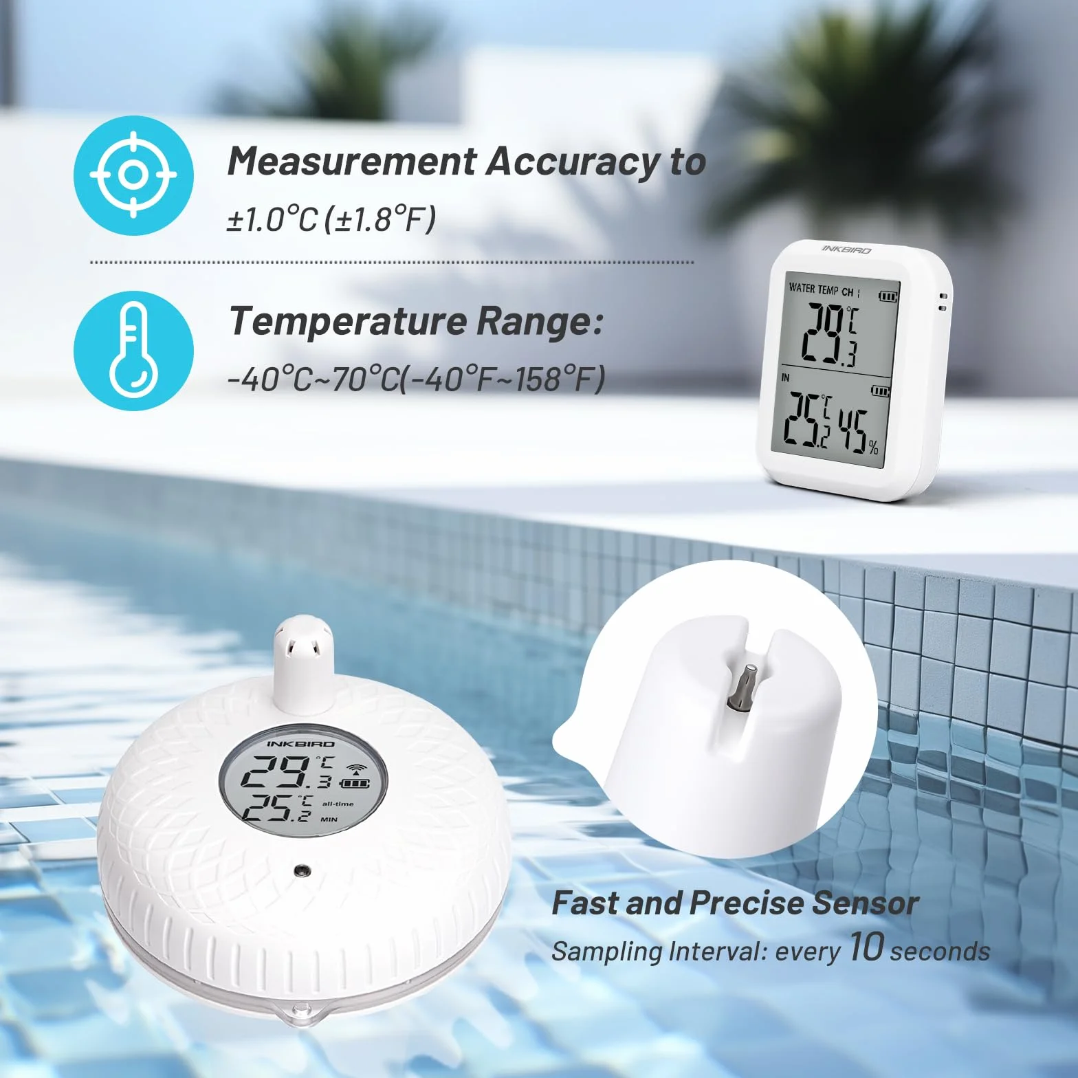 Inkbird Thermomètre de Piscine Flottant sans Fil avec Moniteur, Surveillance à Distance