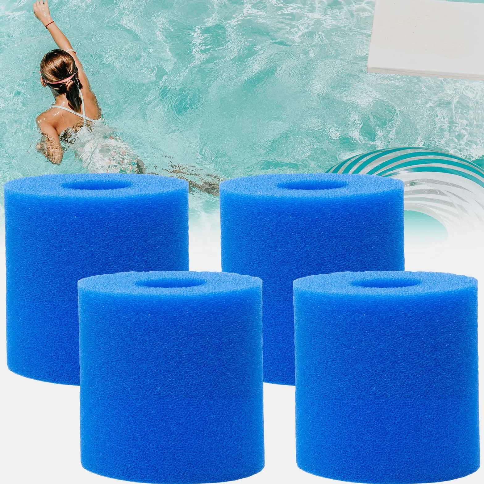 Cartouche de Filtre éponge pour Intex Type H, Filtre Piscine h, Éponge De Filtre Réutilisable Lavable, Filtres en Éponge Adaptés aux Piscines (Filtre H-4pièces)