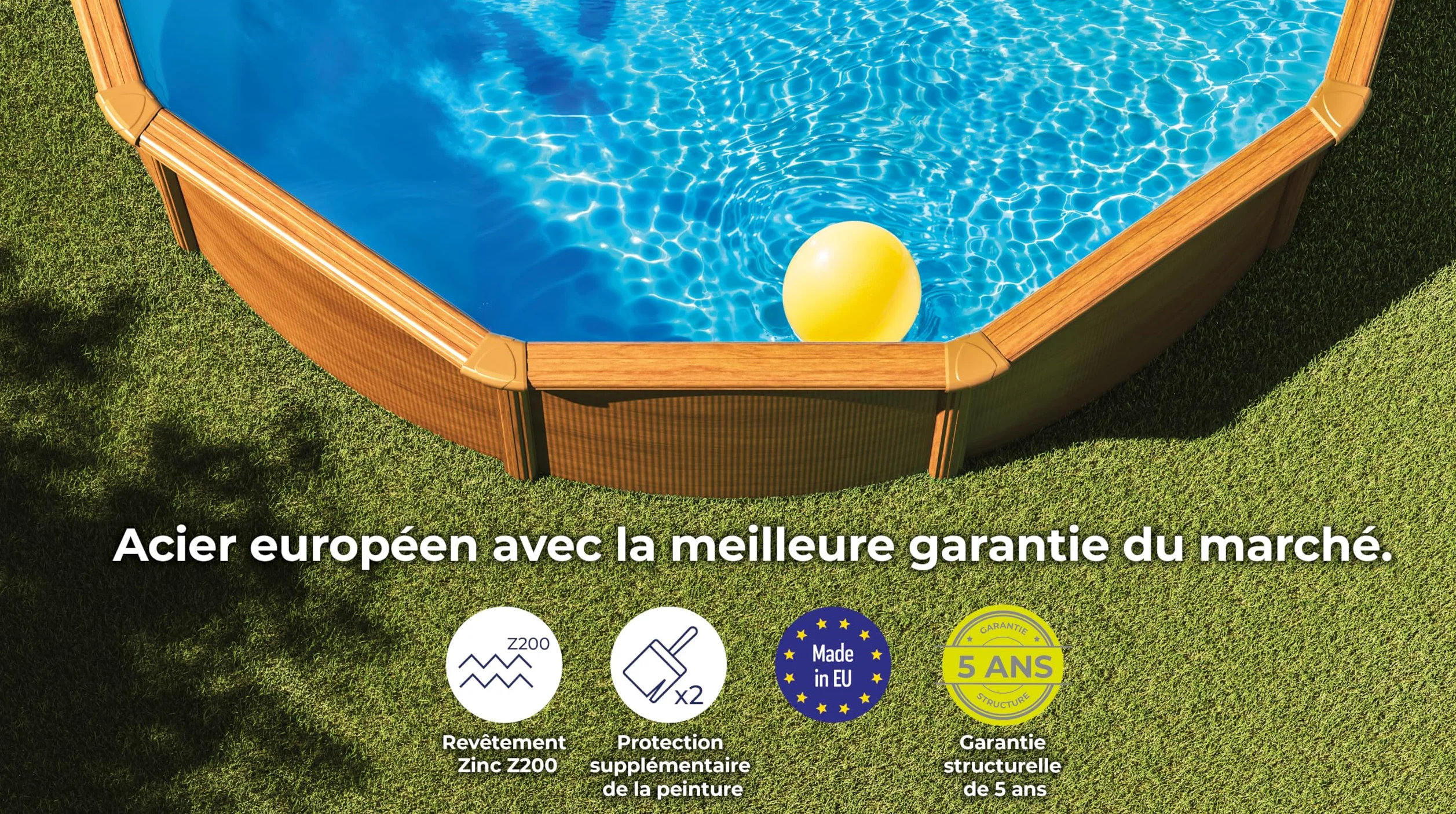 GRE KITPR453W Sicilia - Piscine Hors-Sol en Acier, Piscine Ronde avec Structure en Acier Imitation Bois. Piscines Hors-Sol pour Jardin, Ø460 x 120 cm