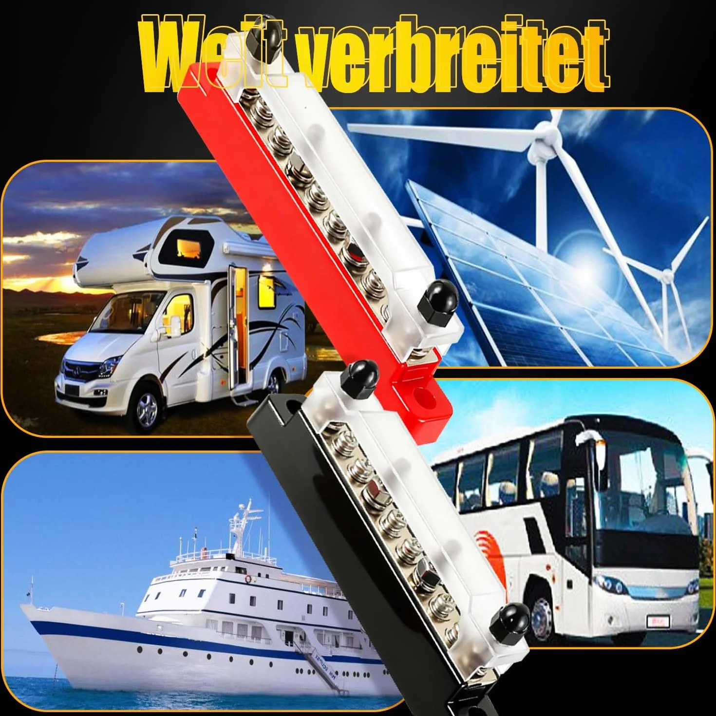 Bloc de distribution jeu de barres 12V-48V DC 150A 6 bornes M4 4 bornes M6 couvercle voiture bateau camping-car camion