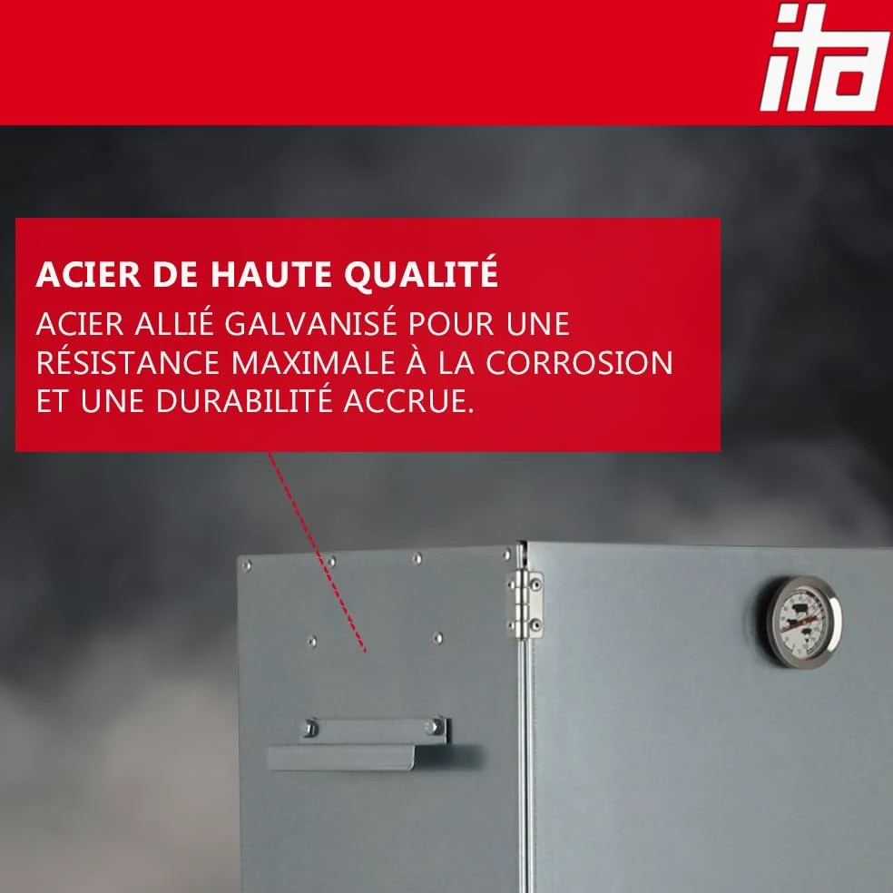 ITA Fumoir 7003 111x29x47 cm - Armoire de fumage premium avec thermomètre et accessoires - Métal galvanisé, Résistant à la corrosion, Durable - Fumoir pour viande, poisson, fromage