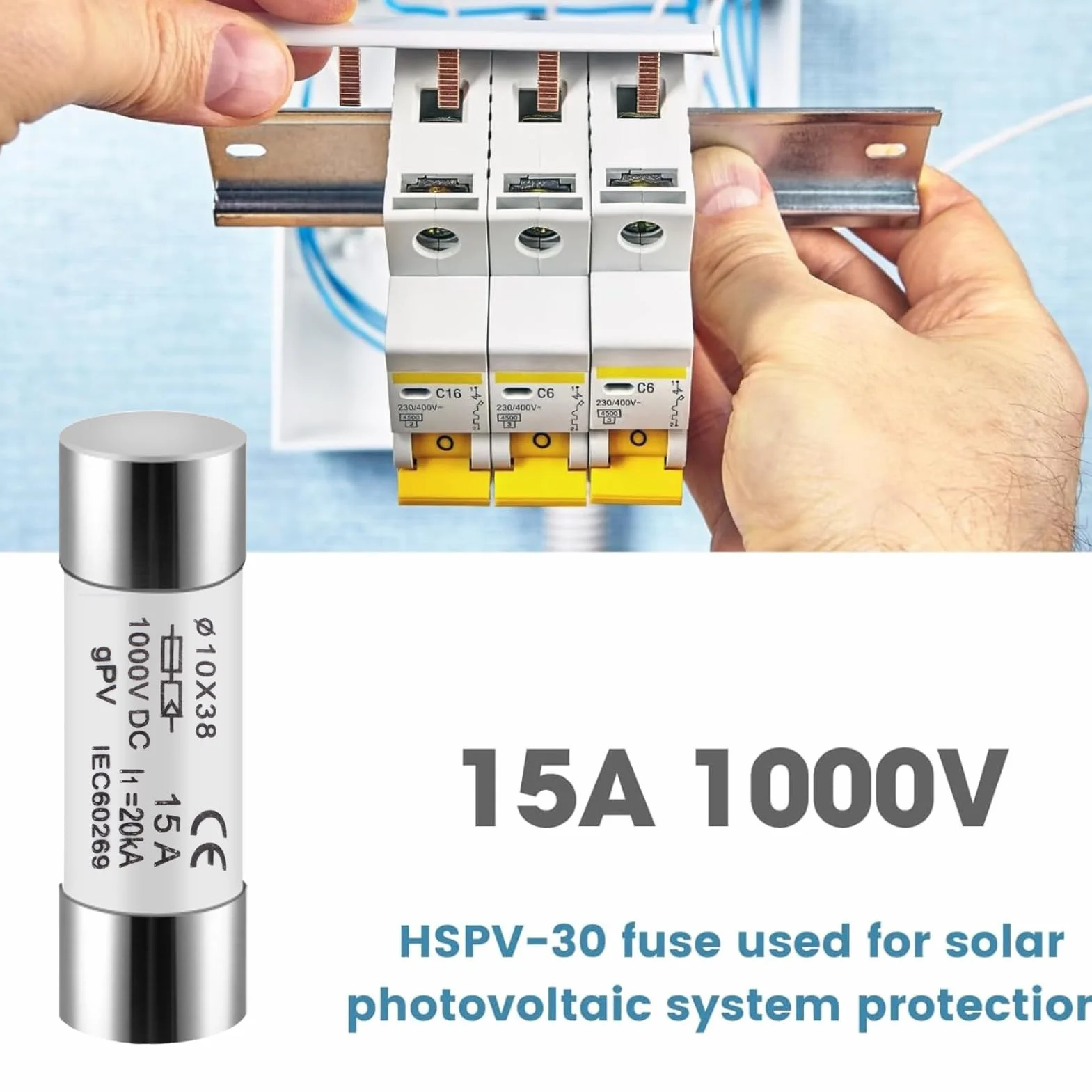 DEWIN Fusibles Photovoltaïques 15A 10X38mm DC 1000V 10pcs