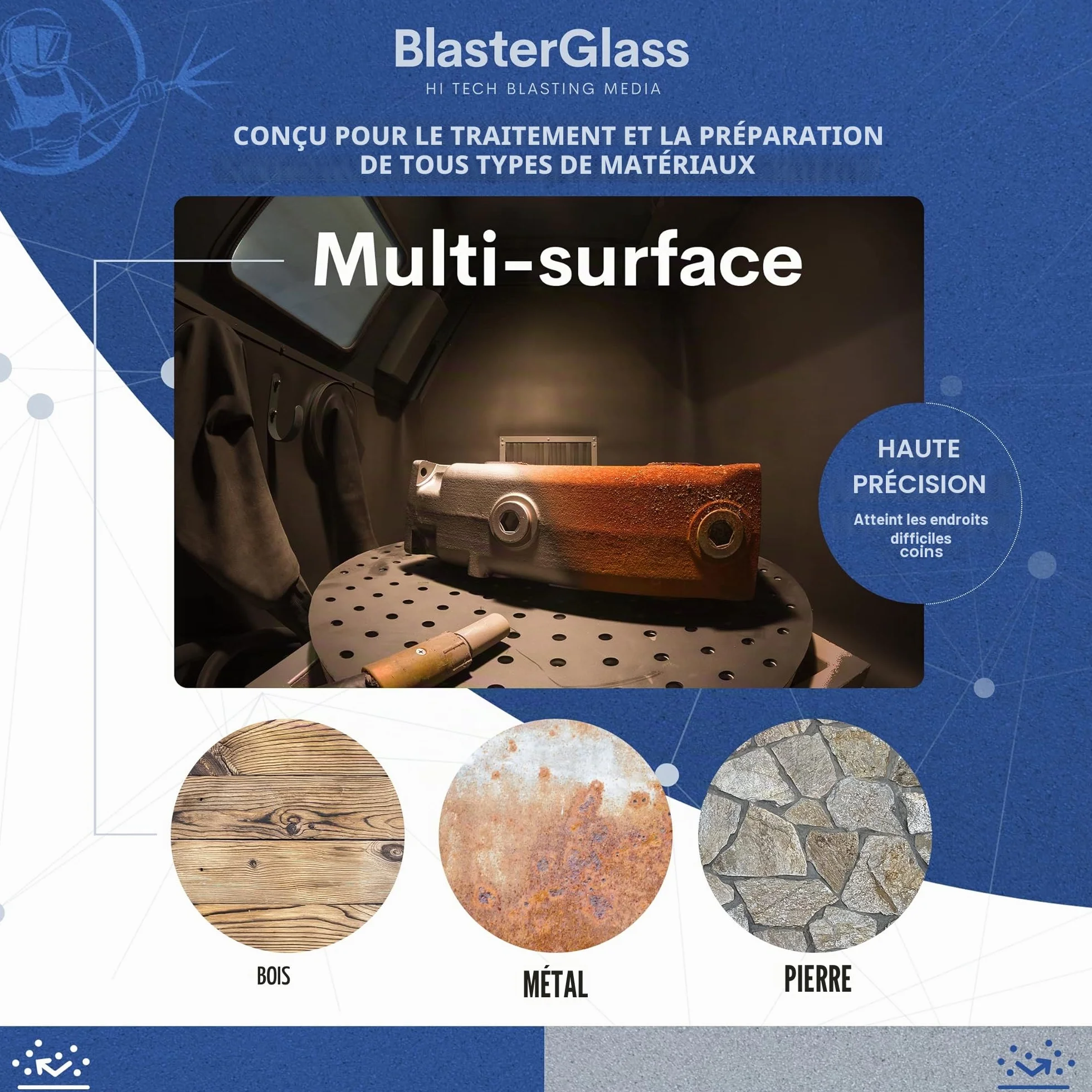 BlasterGlass Abrasif en Verre Technique Hi-Tech Réutilisable pour Sablage sous Pression, Sac 10kg