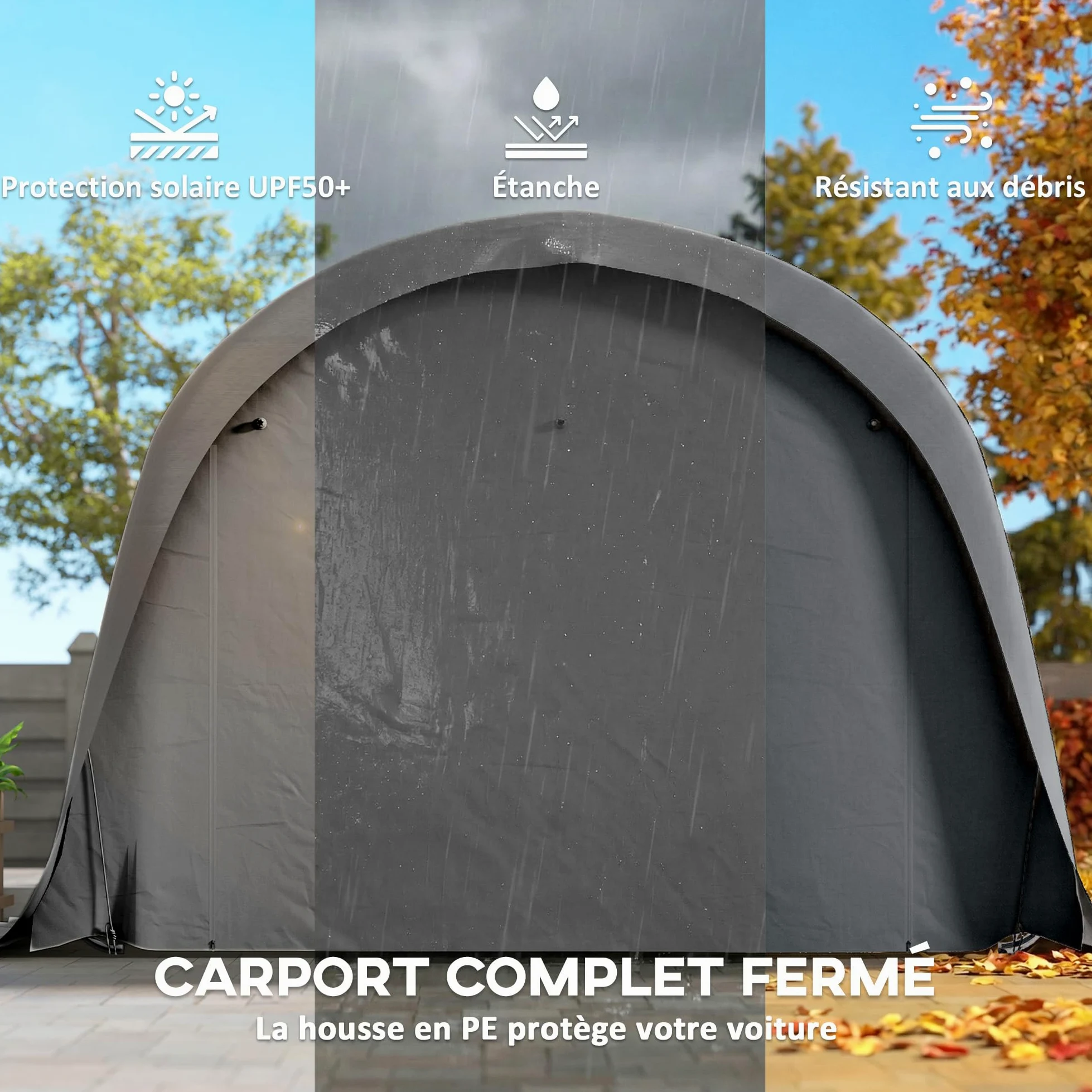 Outsunny Carport Tente de Garage 3,6 x 7,2 m, abri Voiture extérieur, Tente de Stockage avec parois latérales Amovibles et Grande Porte Roulante, carport pour Voiture, Camion, Bateau, Gris foncé
