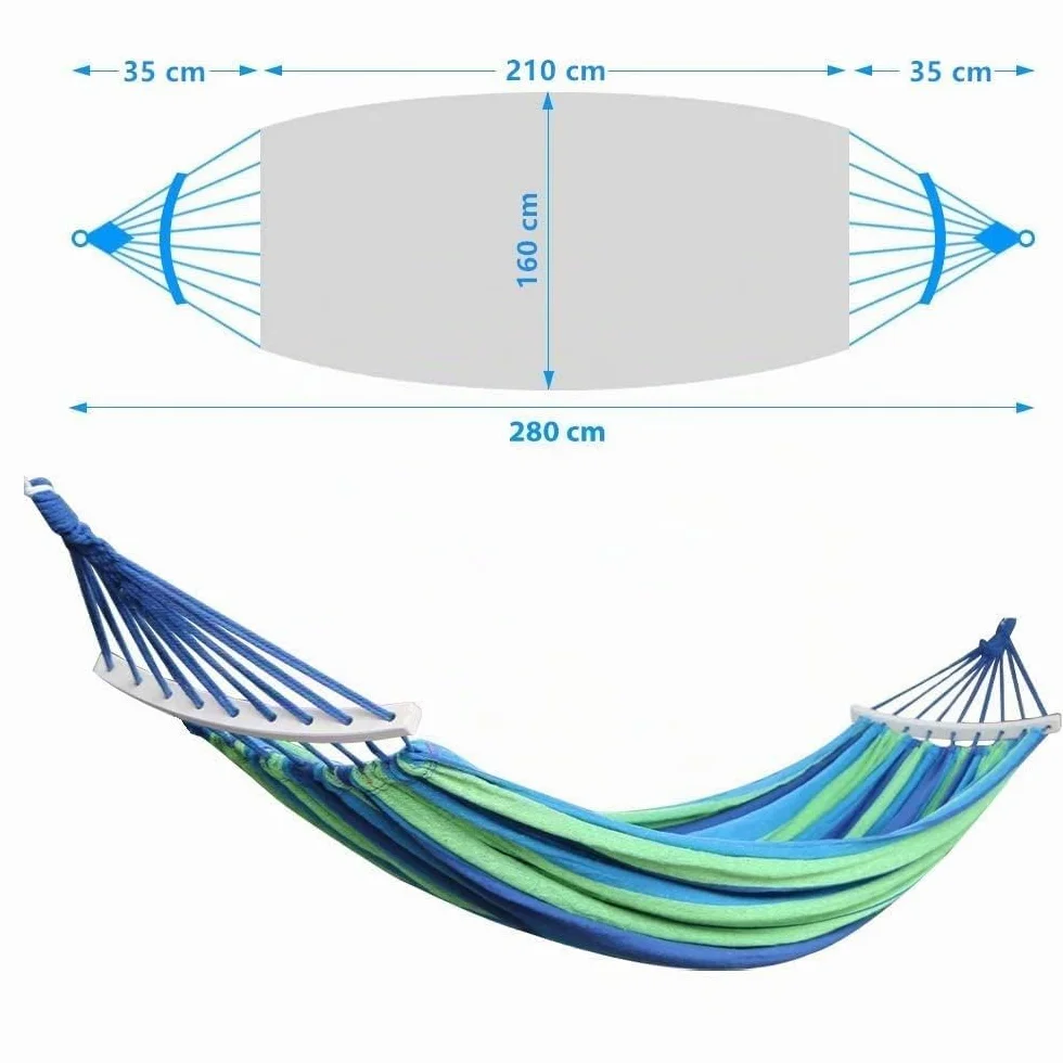 Hamac Double à Barres Capacité de Charge Statique 300 kg 280 x 160 cm Toile Extérieur Jardin Camping